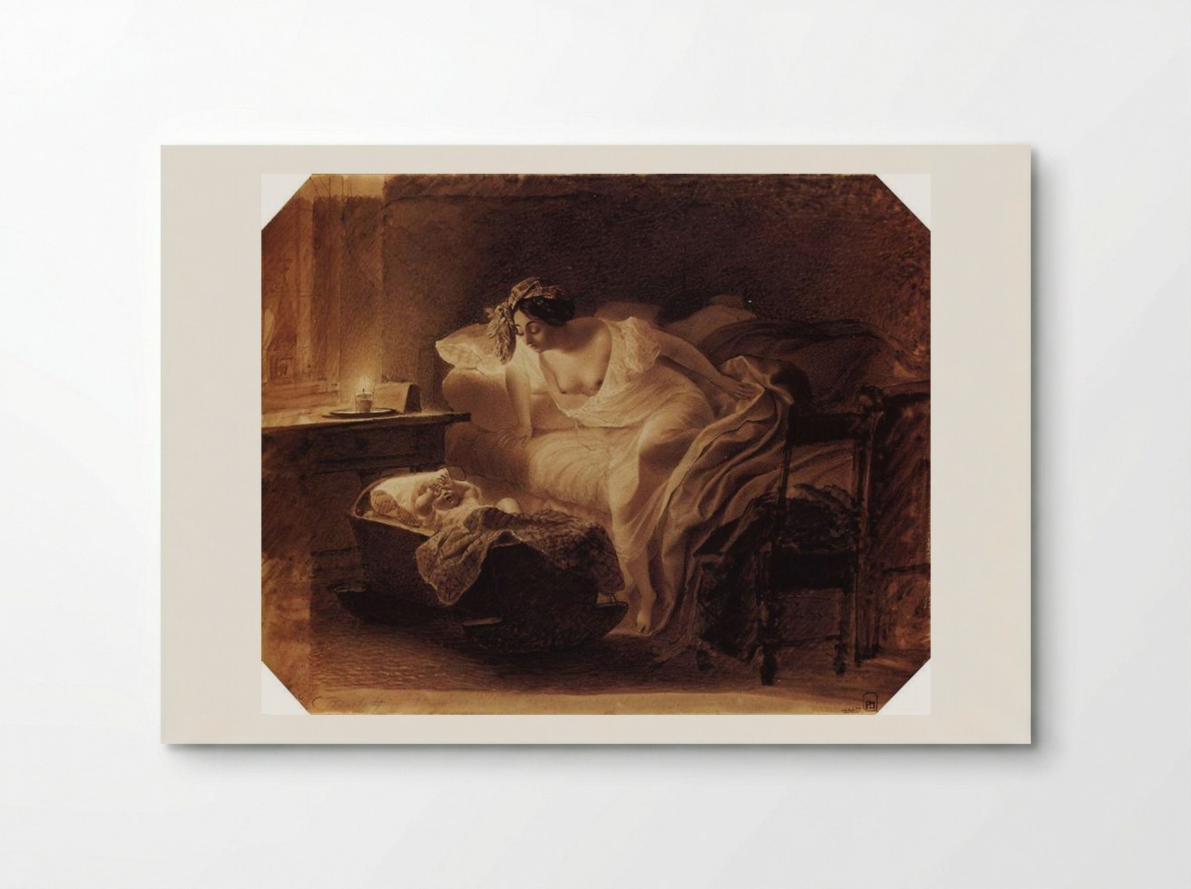 Mother Awoken by Her Crying Child - Karl Bryullov - Poster