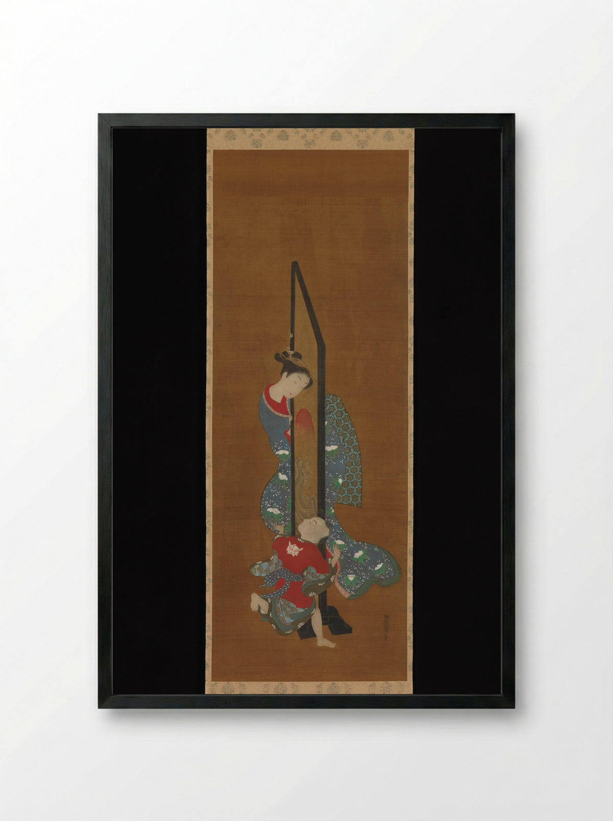 Mother and Child at Play - Isoda Koryūsai - Framed Print Black