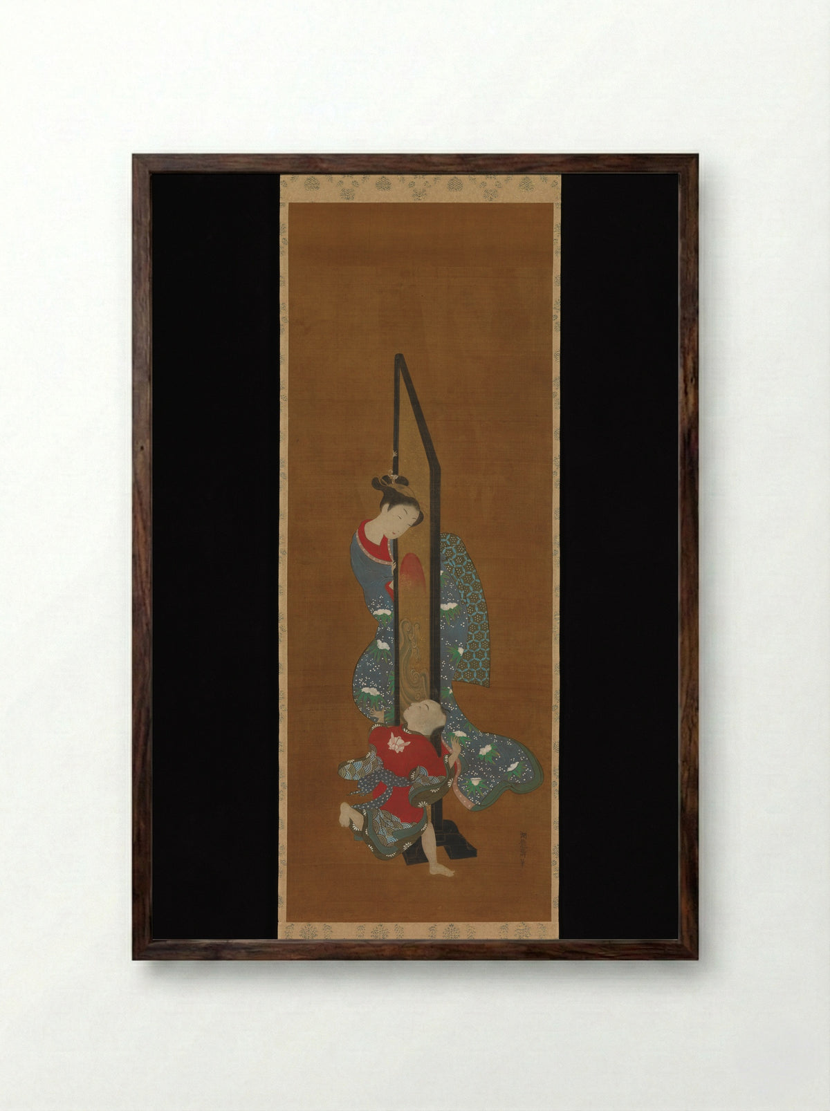 Mother and Child at Play - Isoda Koryūsai - Framed Print Dark Wood