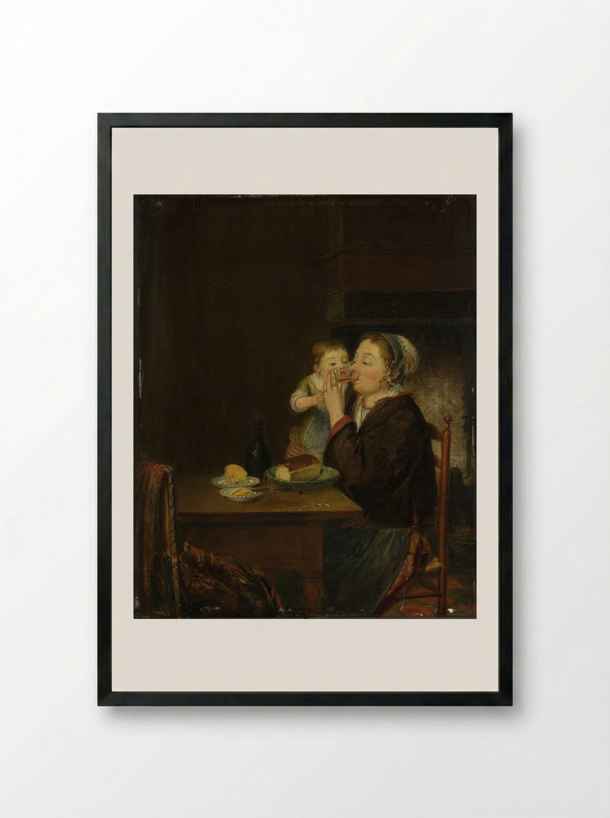 Mother and Child at the Table - Louis Bernard Coclers - Framed Print Black