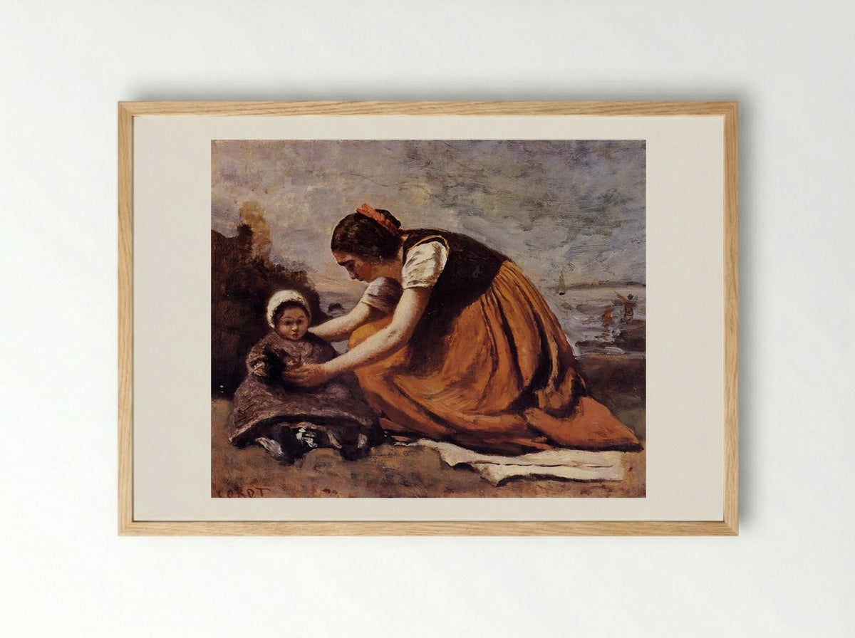 Mother and Child - Camille Corot - Framed Print Wood
