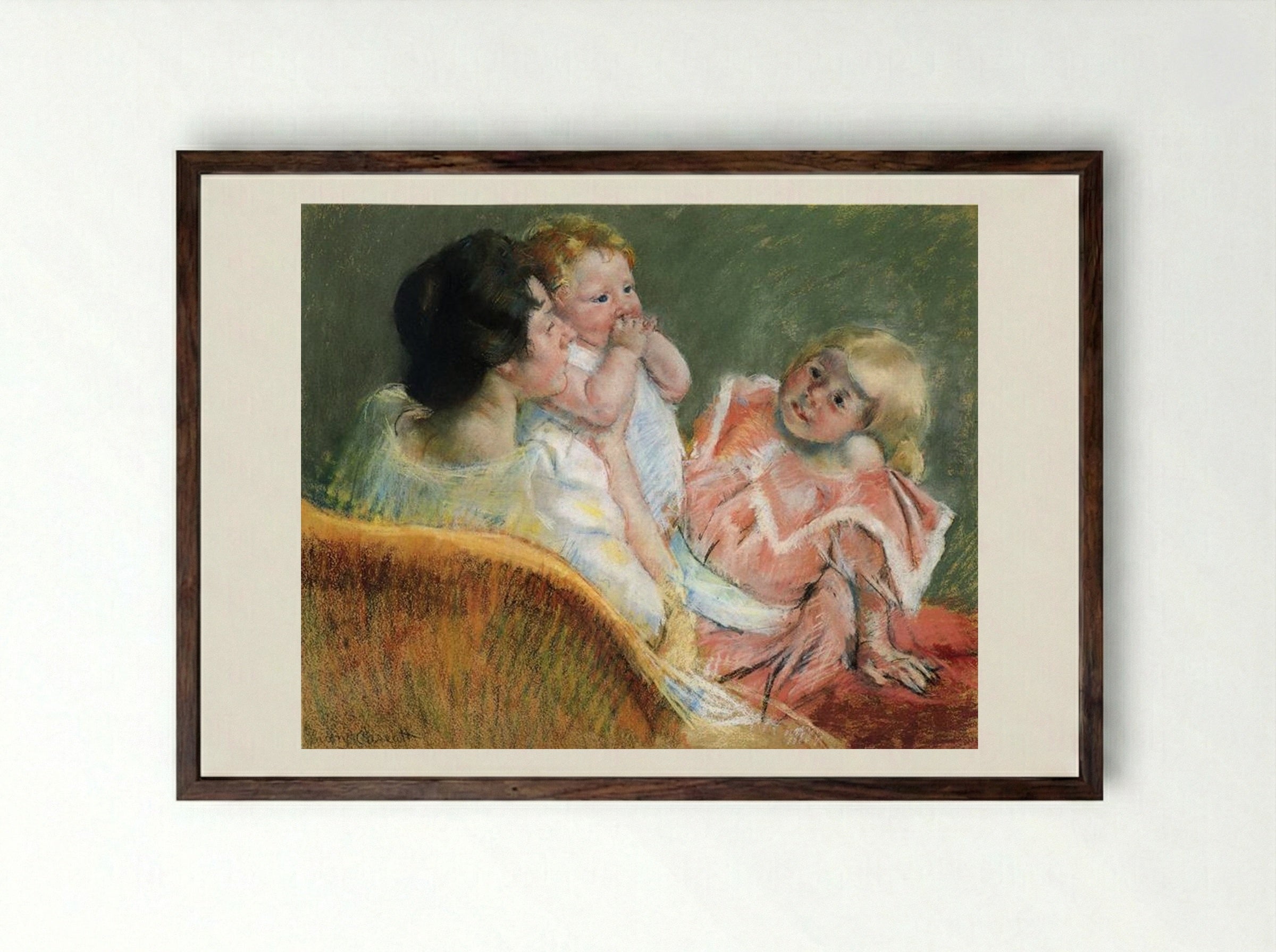 Mother and Children - Mary Cassatt - Framed Print Dark Wood