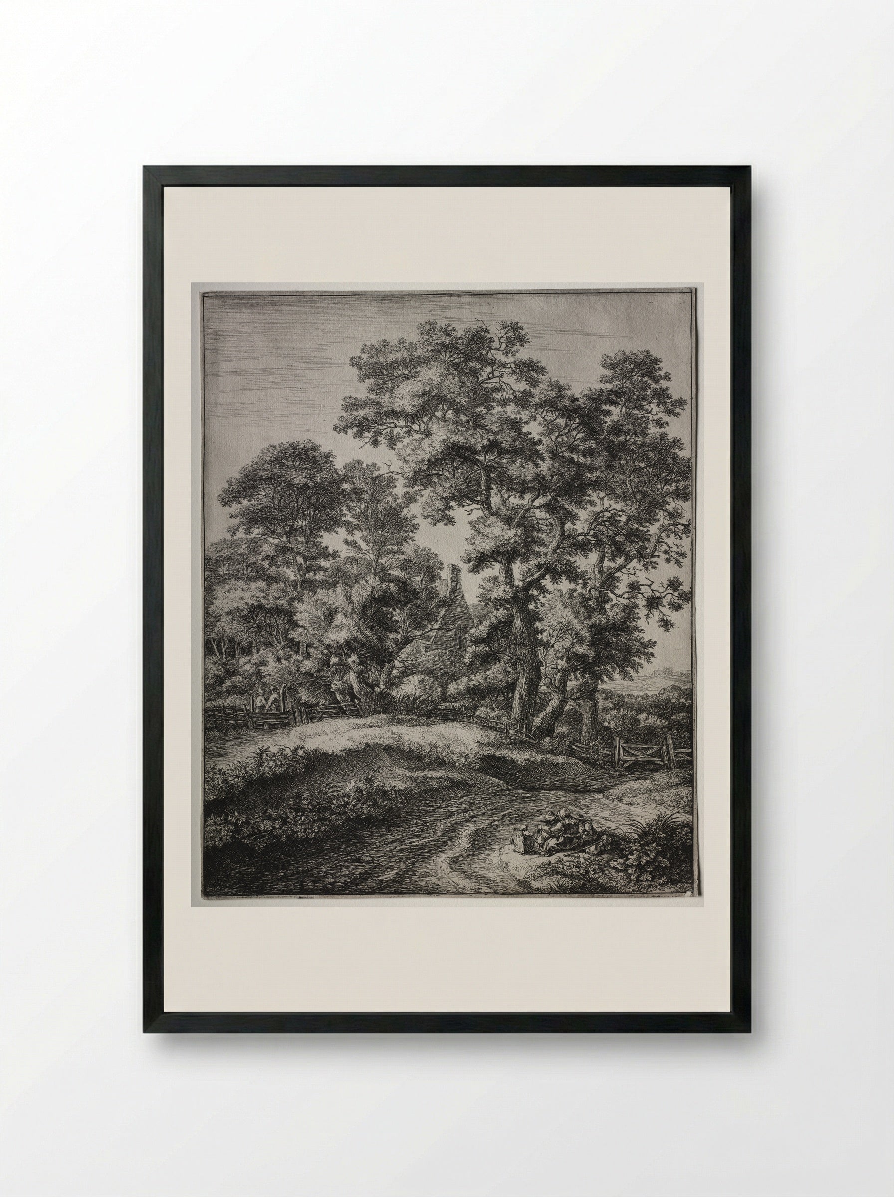 Mother and Three Children Resting - Anthonie Waterloo - Framed Print Black