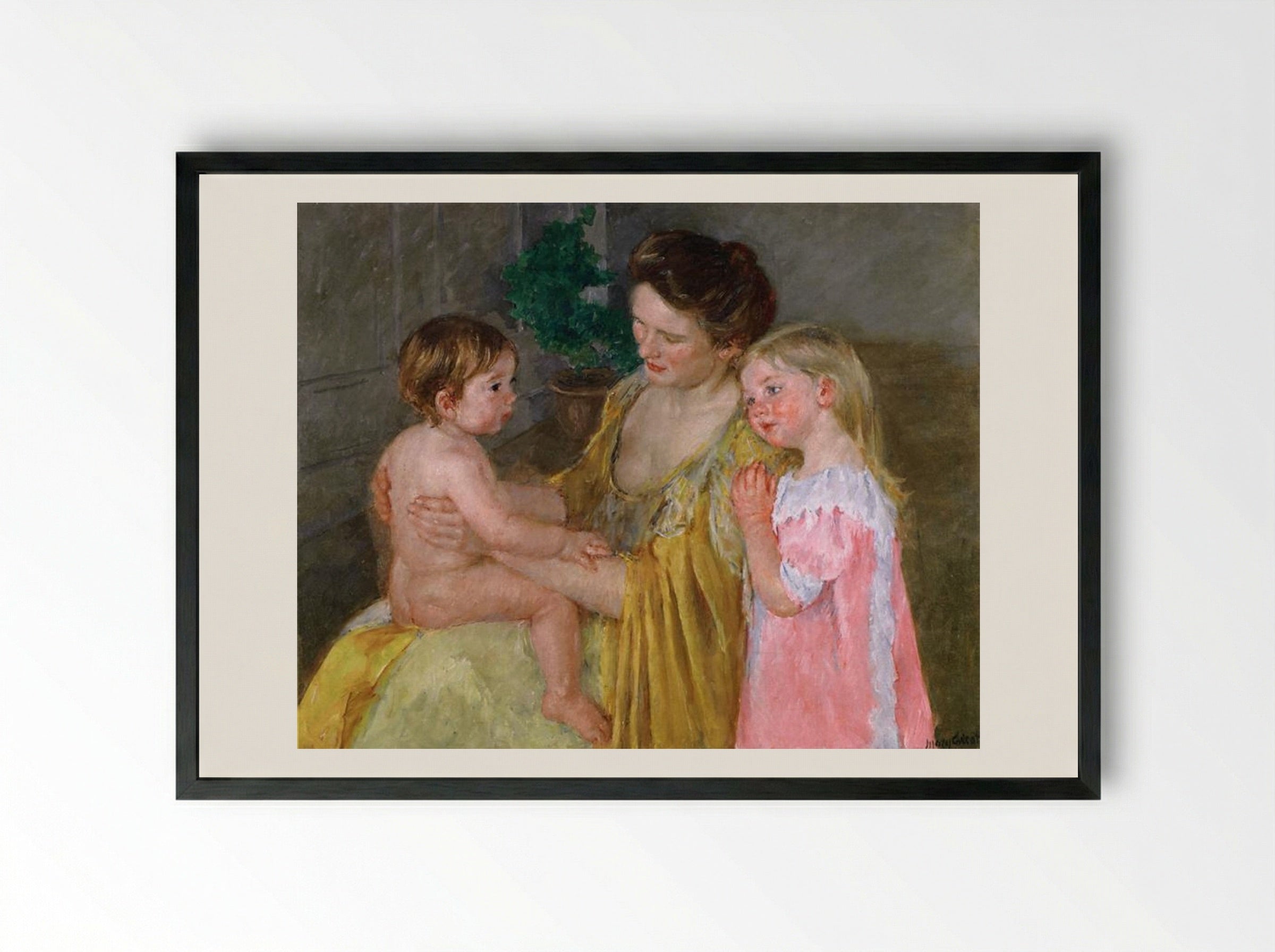 Mother and Two Children - Mary Cassatt - Framed Print Black
