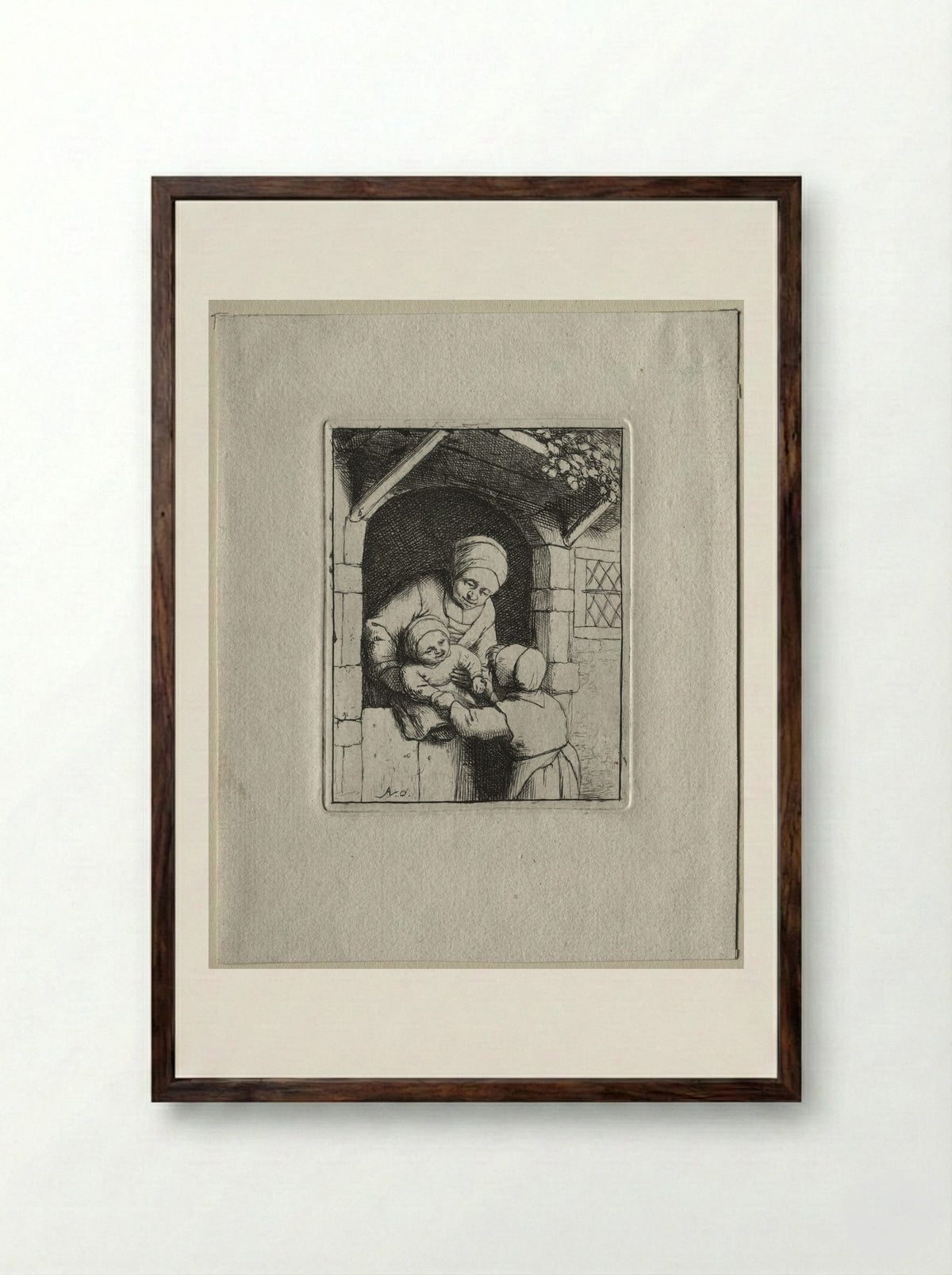 Mother and Two Children - Adriaen van Ostade - Framed Print Dark Wood