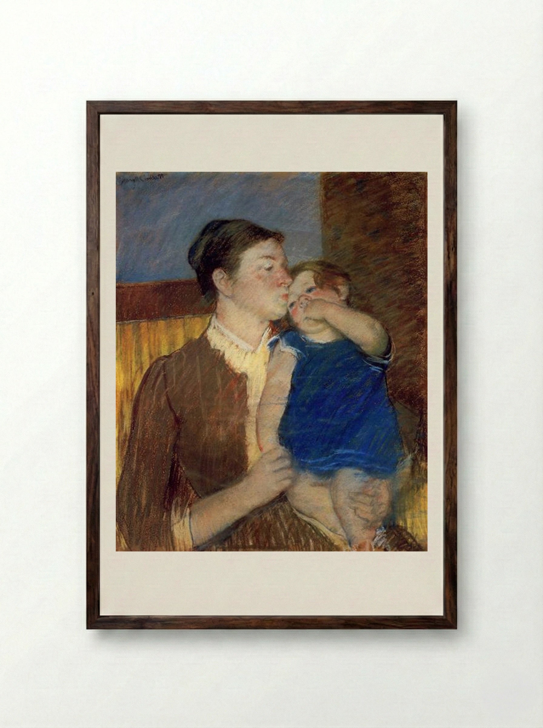 Mother's Goodnight Kiss - Mary Cassatt - Framed Print Dark Wood