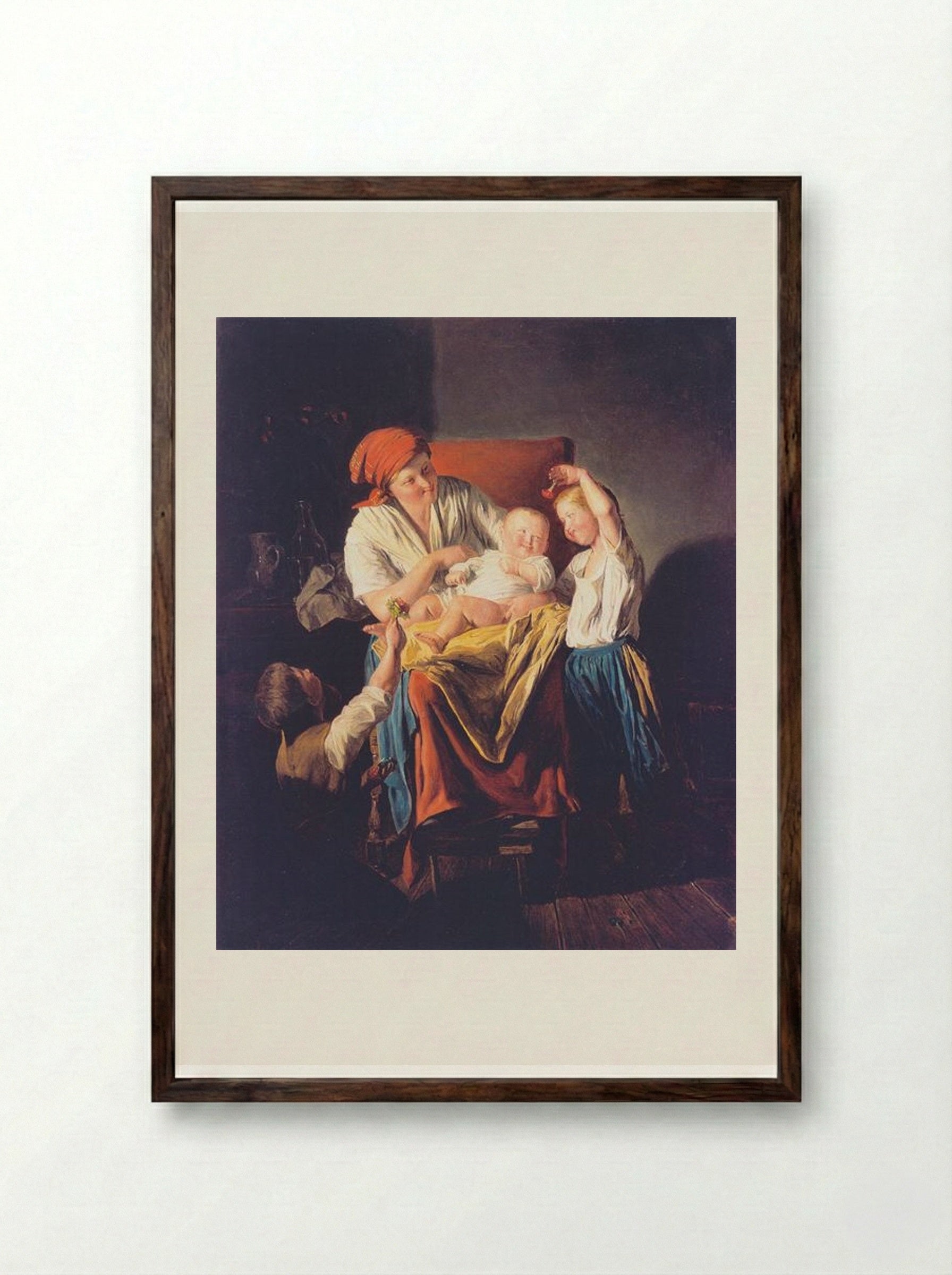 Mother's Joy - Ferdinand Georg Waldmüller - Framed Print Dark Wood