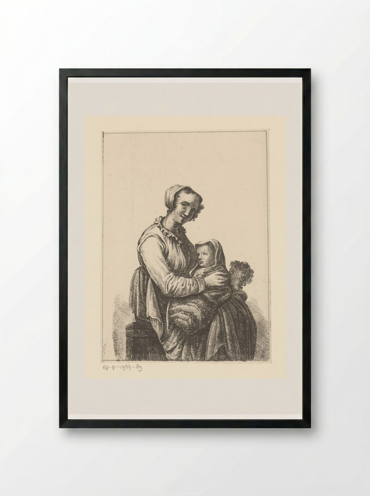 Mother with Baby and Toddler - Pieter Bartholomeusz. Barbiers - Framed Print Black