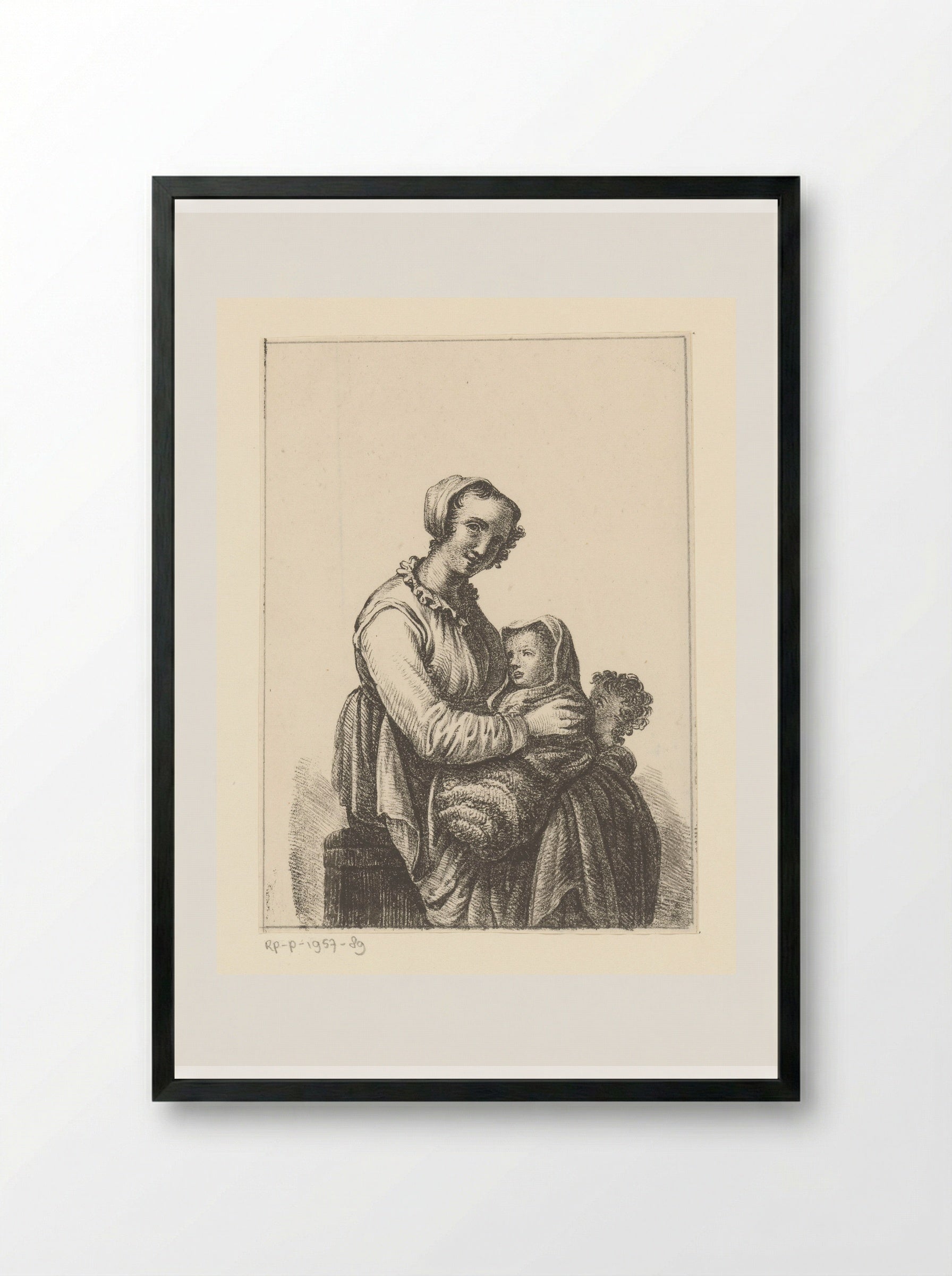 Mother with Baby and Toddler - Pieter Bartholomeusz. Barbiers - Framed Print Black
