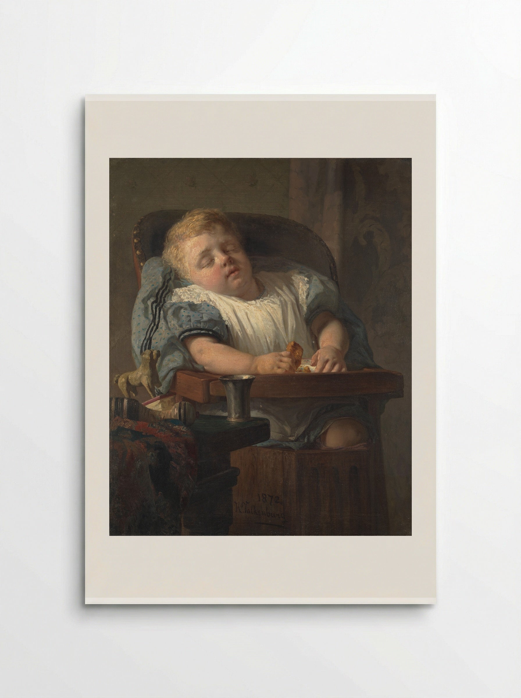 Mother with a Child in a High Chair in an Interior - Hendrik Valkenburg - Poster