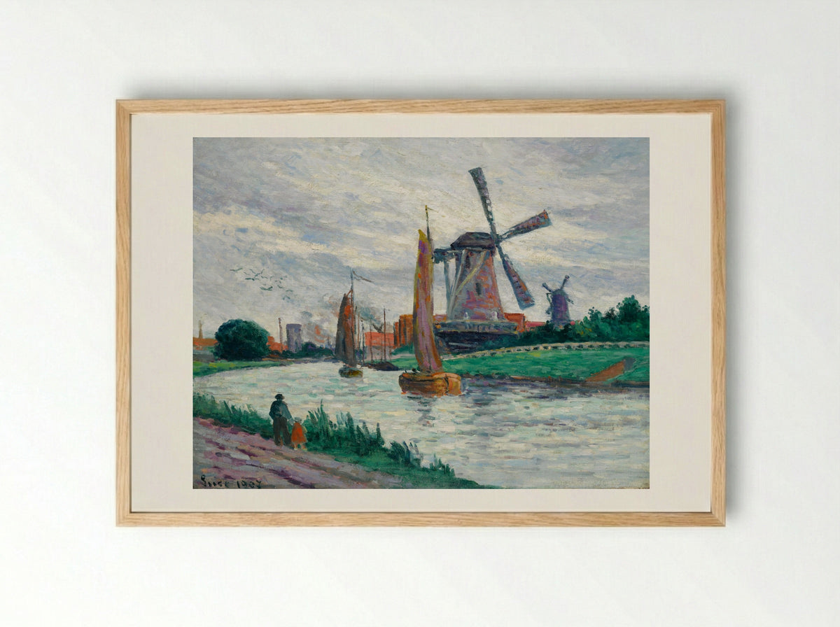 Moulins En Hollande - Maximilien Luce - Framed Print Wood