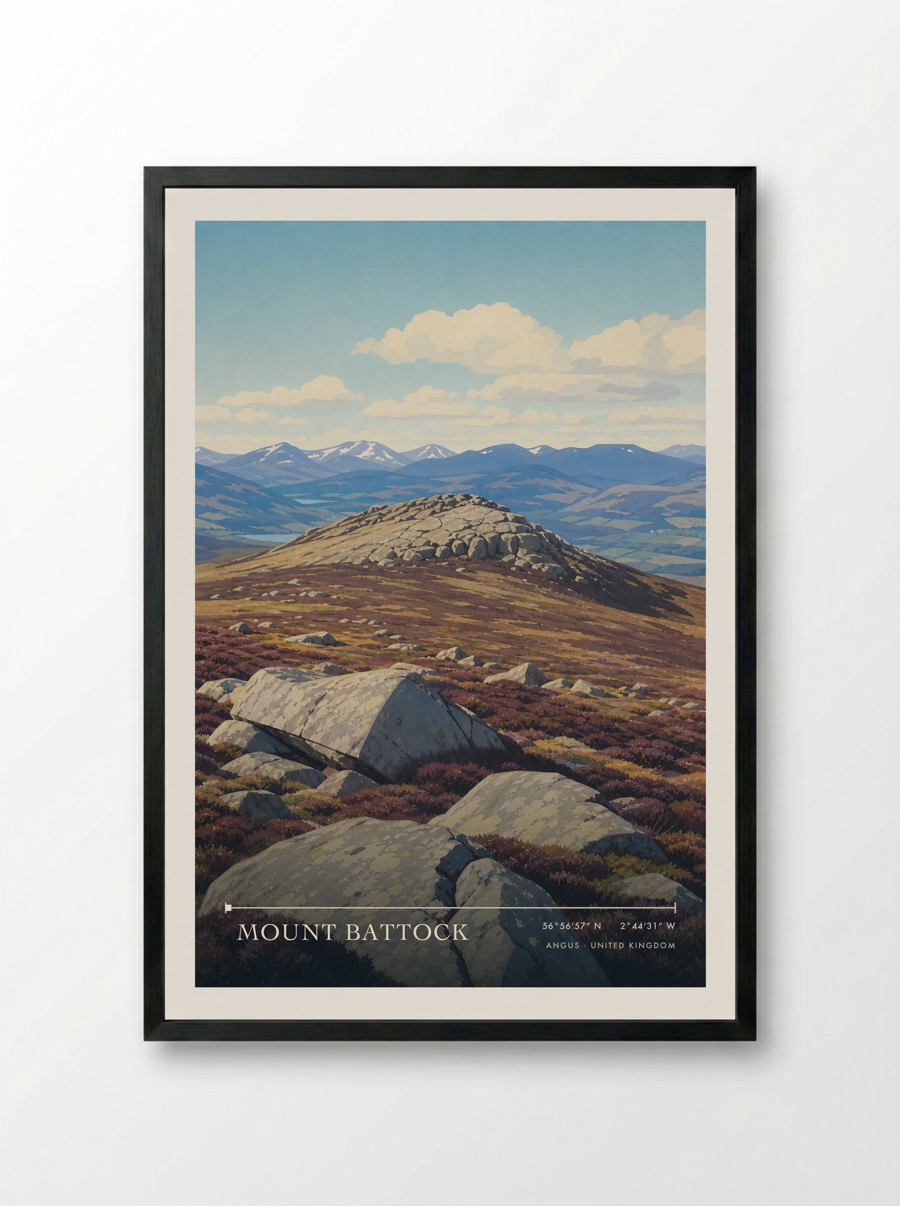 Mount Battock Angus United Kingdom Travel Poster - Framed Print Black