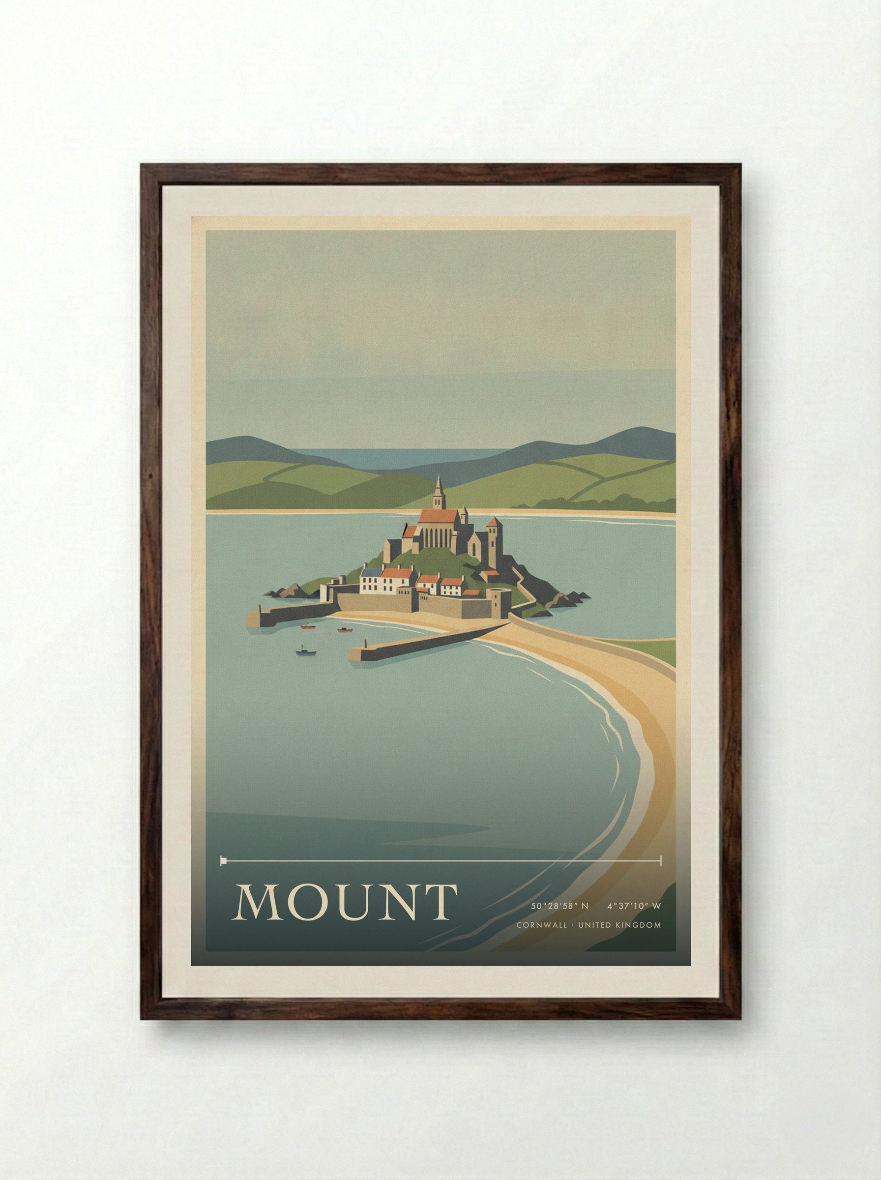 Mount Cornwall United Kingdom Travel Poster - Framed Print Dark Wood