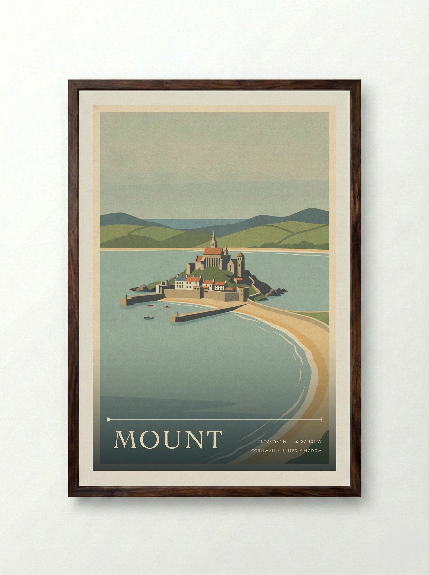 Mount Cornwall United Kingdom Travel Poster - Framed Print Dark Wood