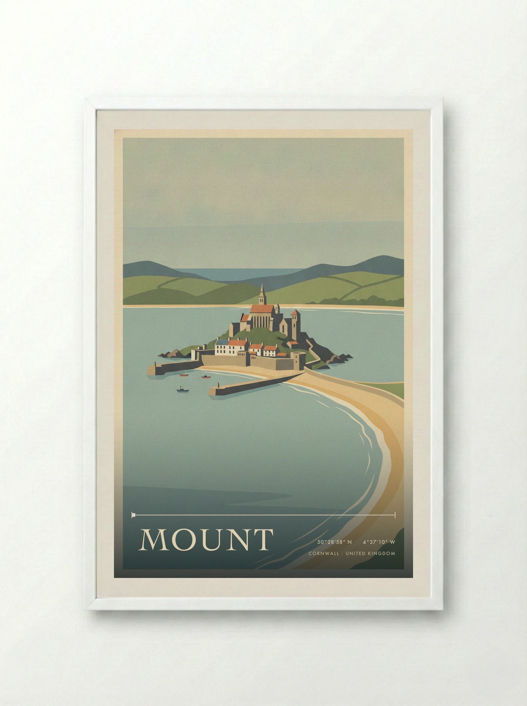Mount Cornwall United Kingdom Travel Poster - Framed Print White