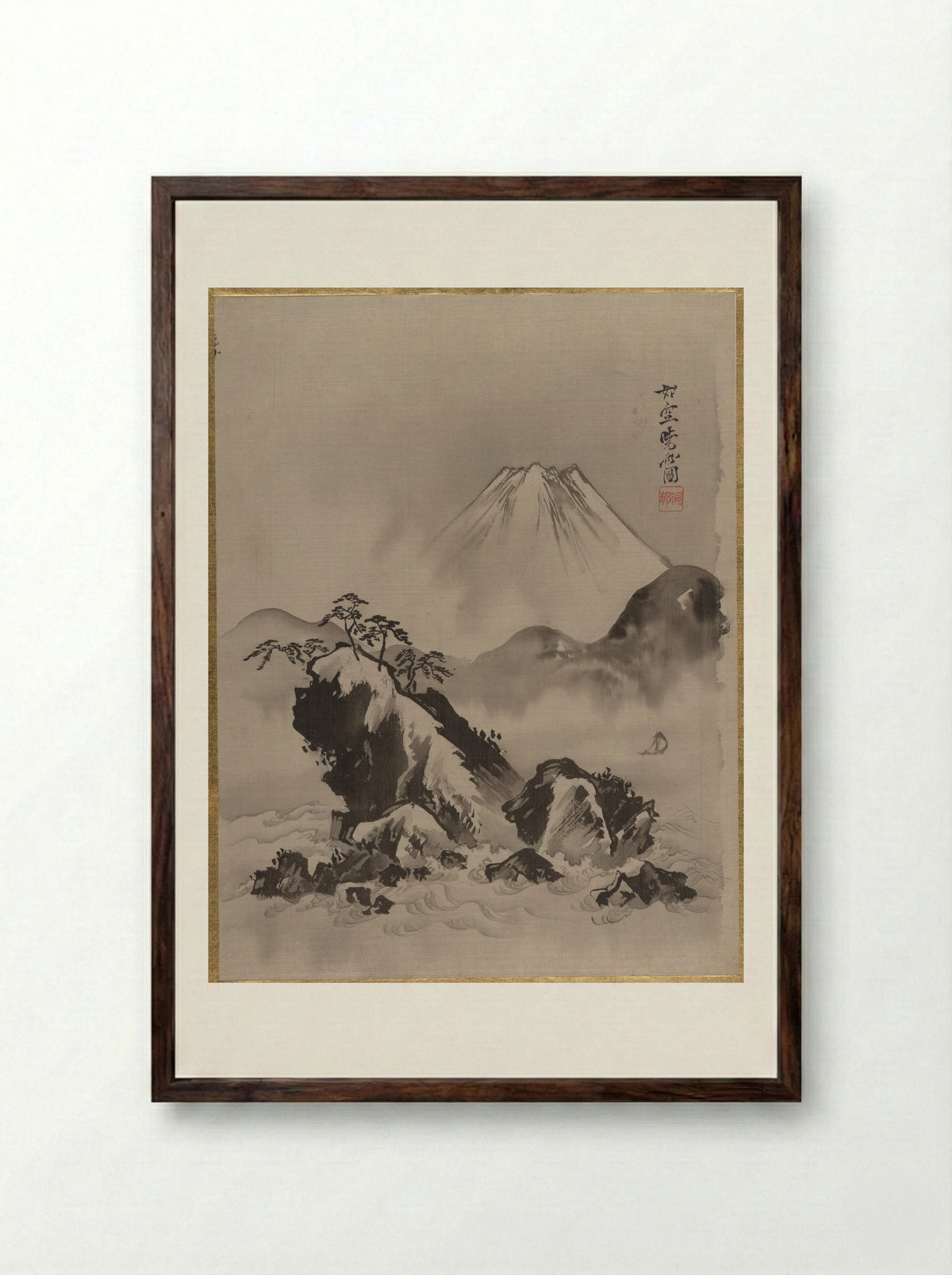 Mount Fuji - Kawanabe Kyōsai - Framed Print Dark Wood