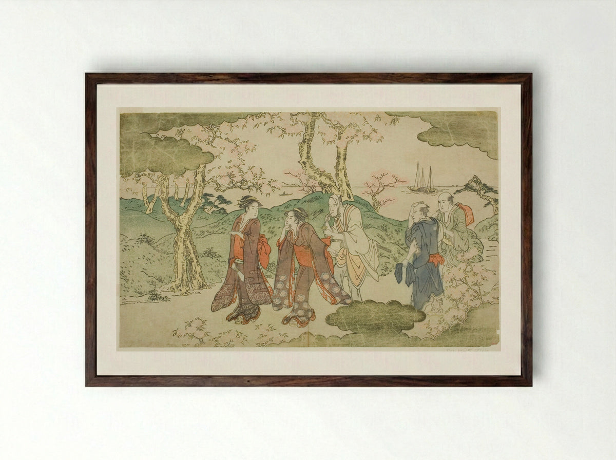 Mount Goten, from the illustrated book Statue of Fugen (Fugen-zo) - Kitagawa Utamaro - Framed Print Dark Wood