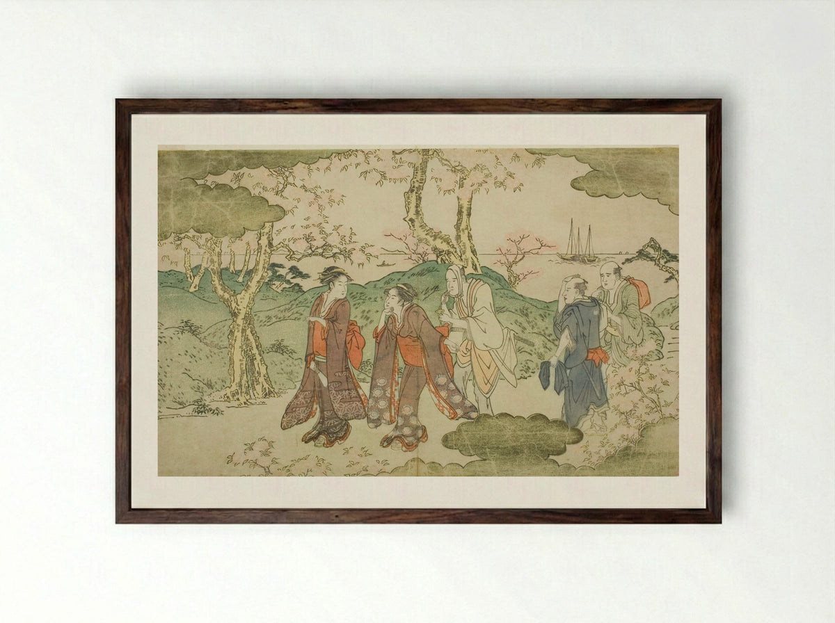 Mount Goten, from the illustrated book Statue of Fugen (Fugen-zo) - Kitagawa Utamaro - Framed Print Dark Wood