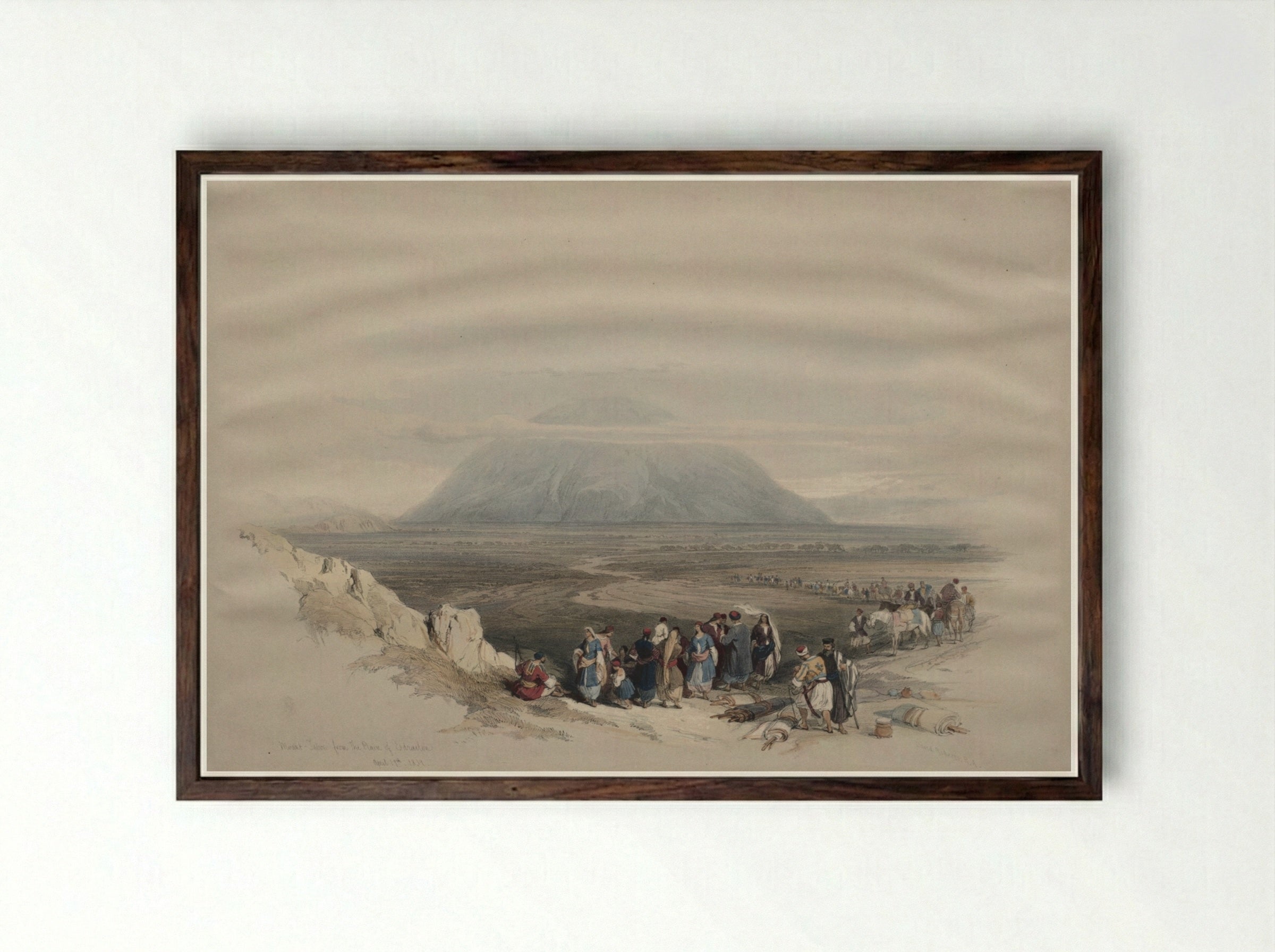 Mount Tabor from the Plain of Esdraelon - David Roberts - Framed Print Dark Wood