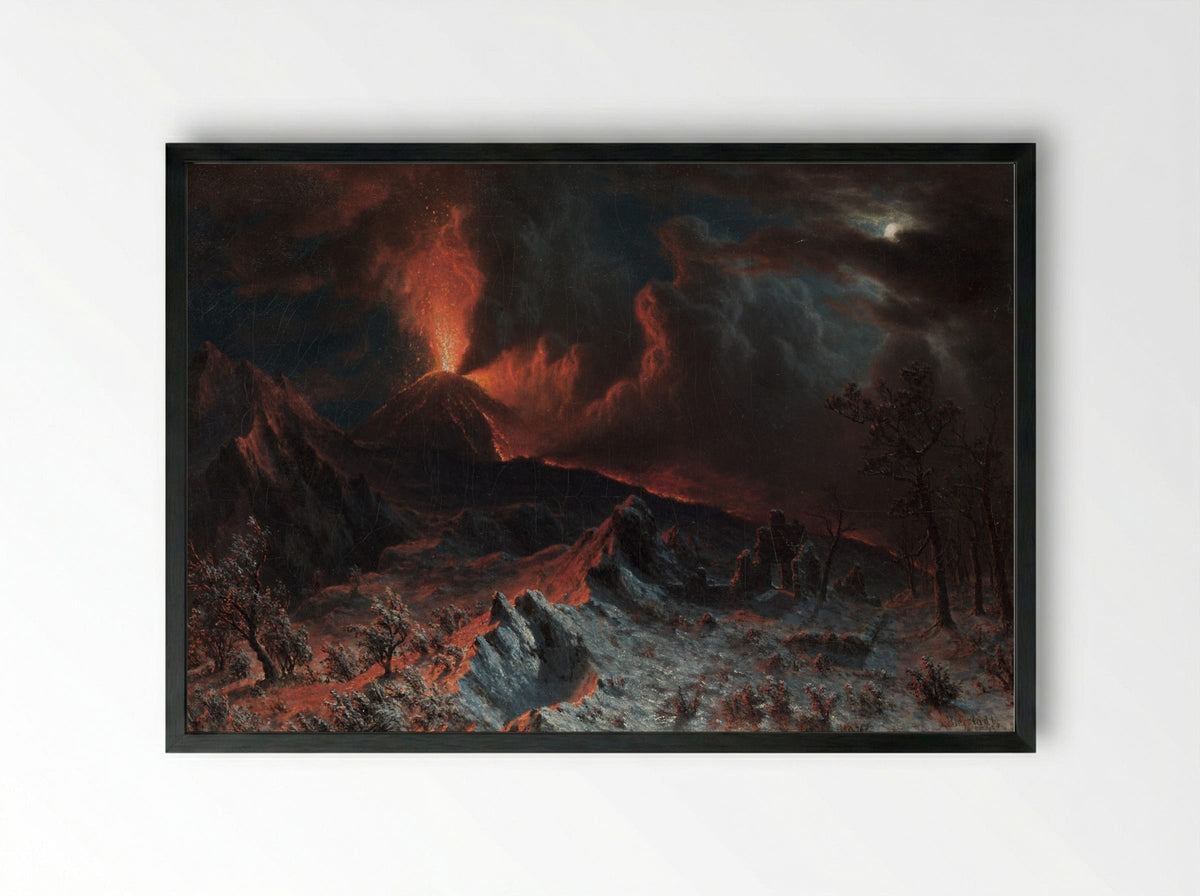 Mount Vesuvius at Midnight - Albert Bierstadt - Framed Print Black