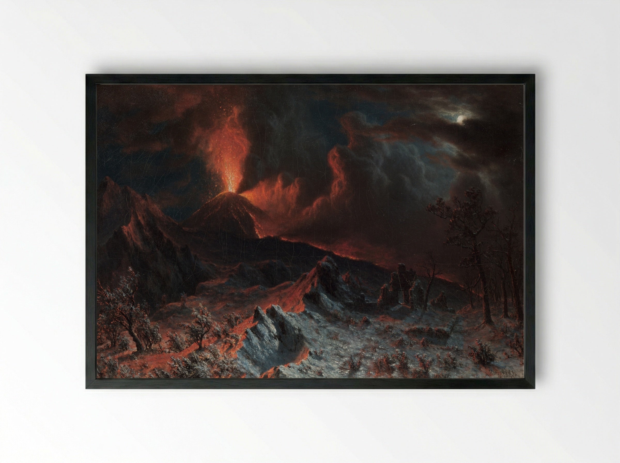 Mount Vesuvius at Midnight - Albert Bierstadt - Framed Print Black