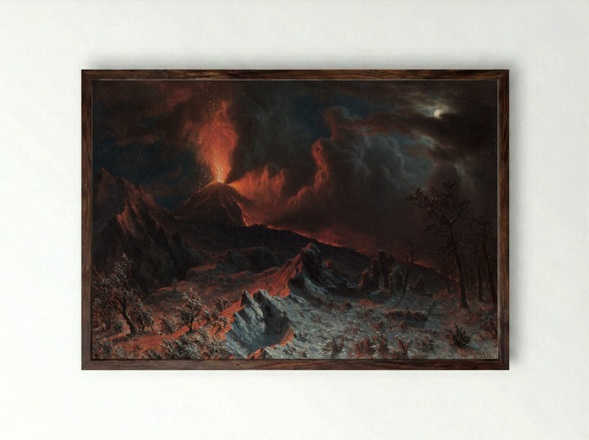 Mount Vesuvius at Midnight - Albert Bierstadt - Framed Print Dark Wood