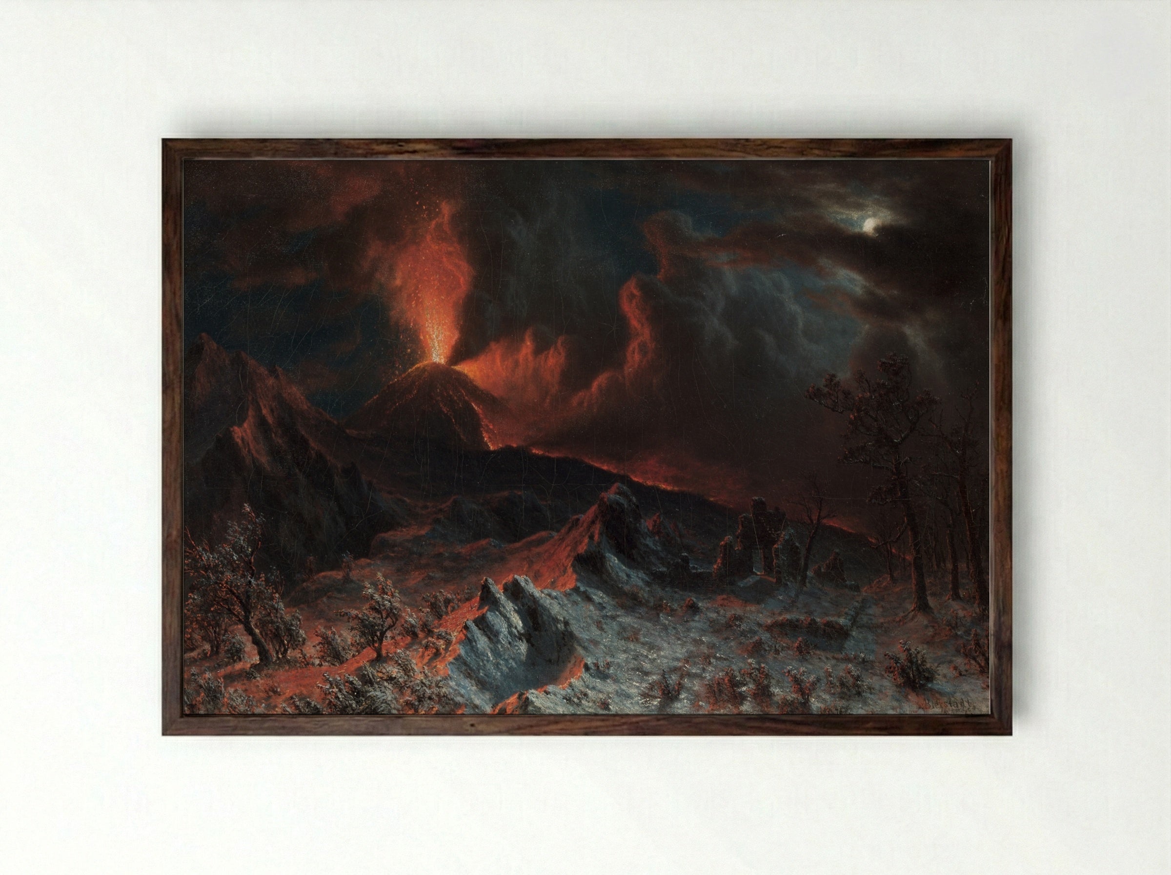 Mount Vesuvius at Midnight - Albert Bierstadt - Framed Print Dark Wood