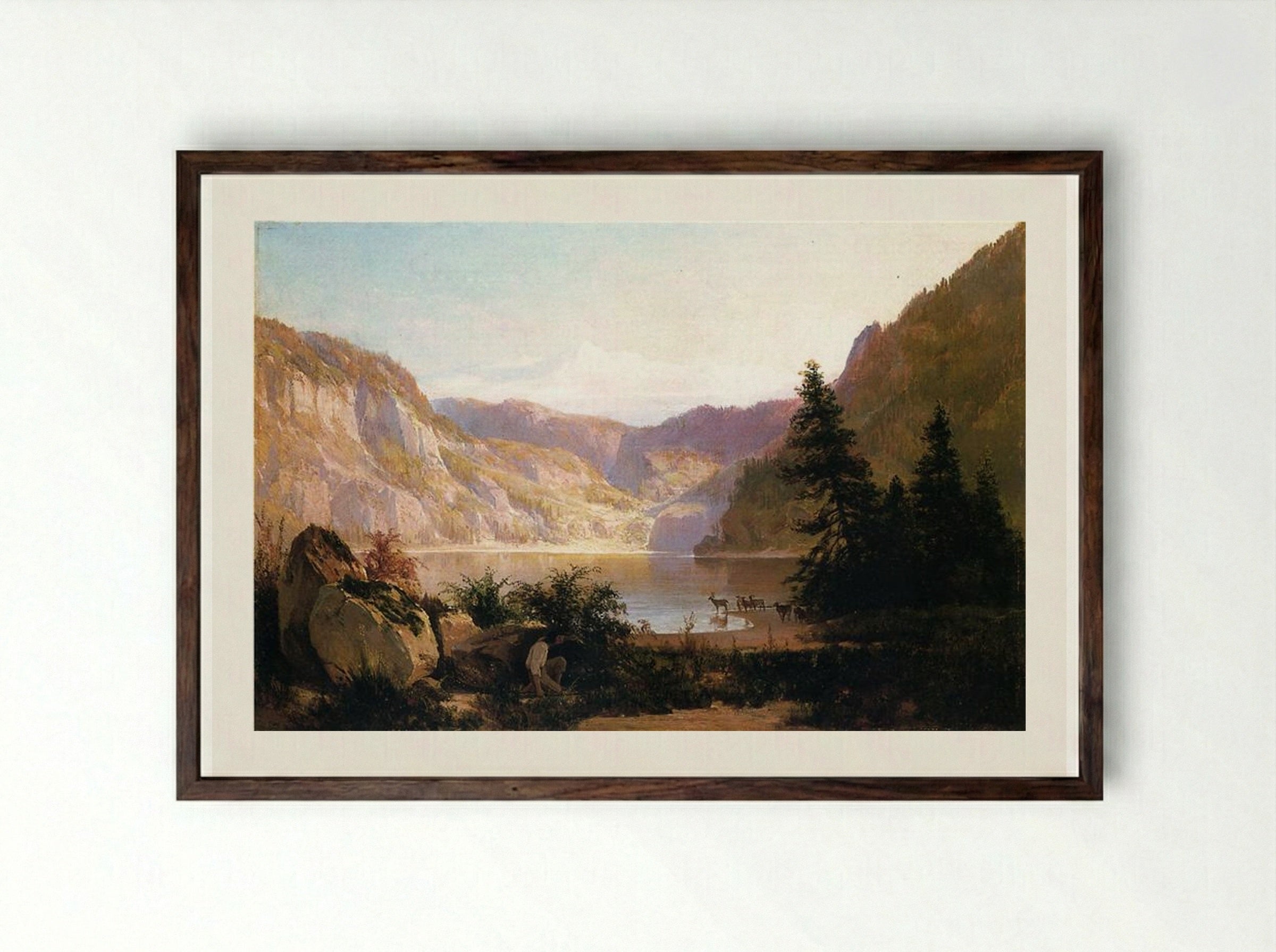 Mountain Lake - Thomas Hill - Framed Print Dark Wood