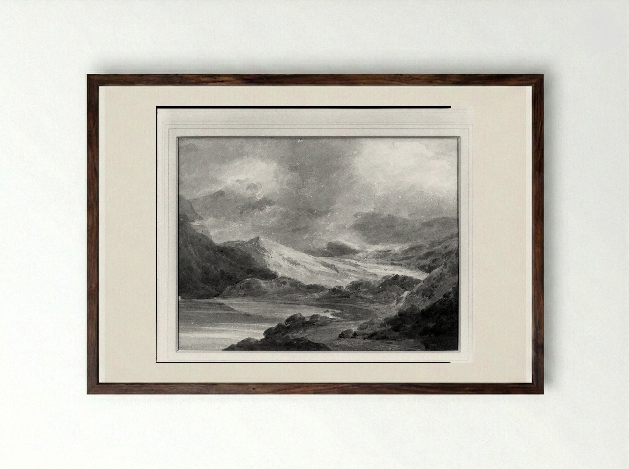 Mountain Lake - John Sell Cotman - Framed Print Dark Wood