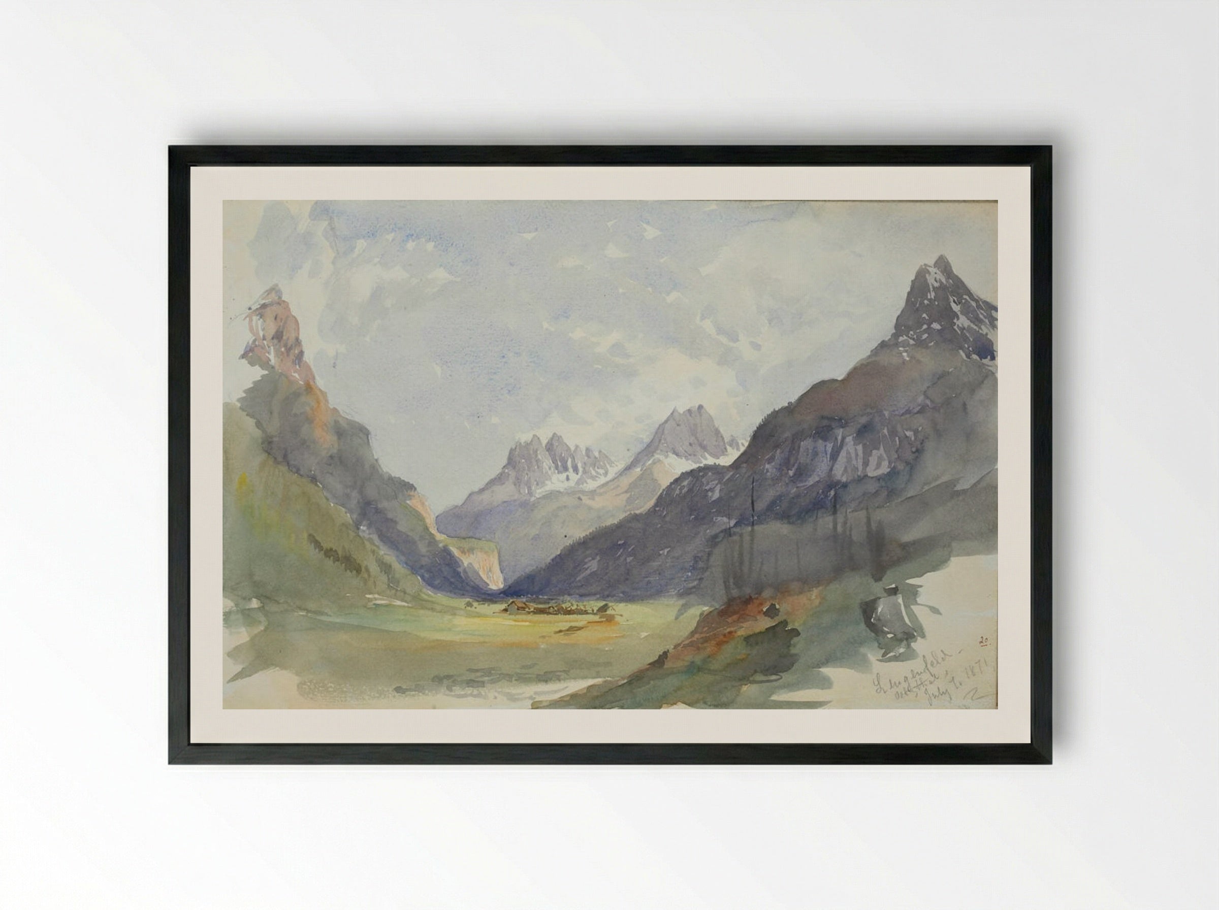 Mountain Landscape, Längenfeld, Oetzthal - John Singer Sargent - Framed Print Black