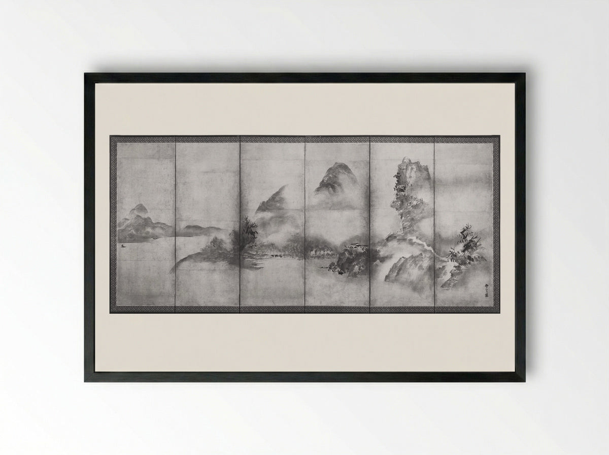 Mountain Landscape, River Landscape - Shūgetsu Tōkan - Framed Print Black