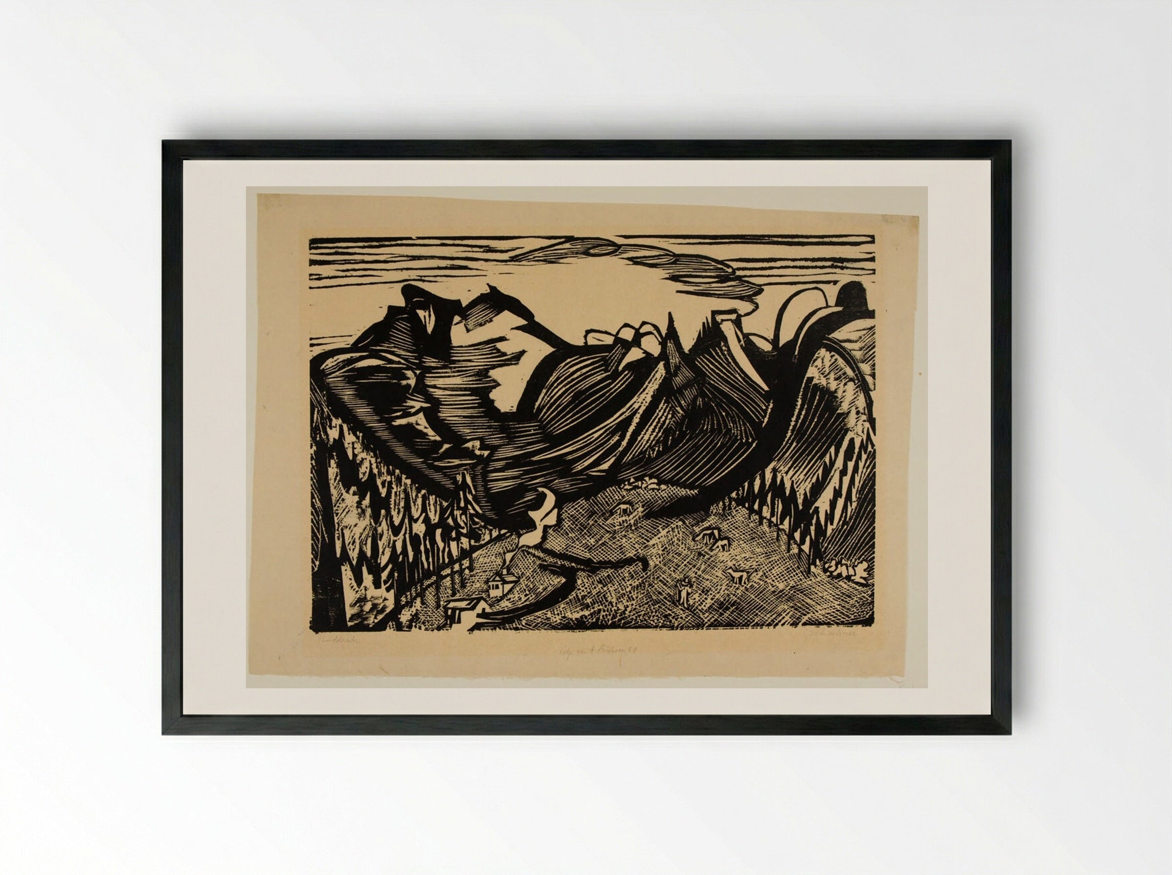 Mountain Landscape with Cows - Ernst Ludwig Kirchner - Framed Print Black
