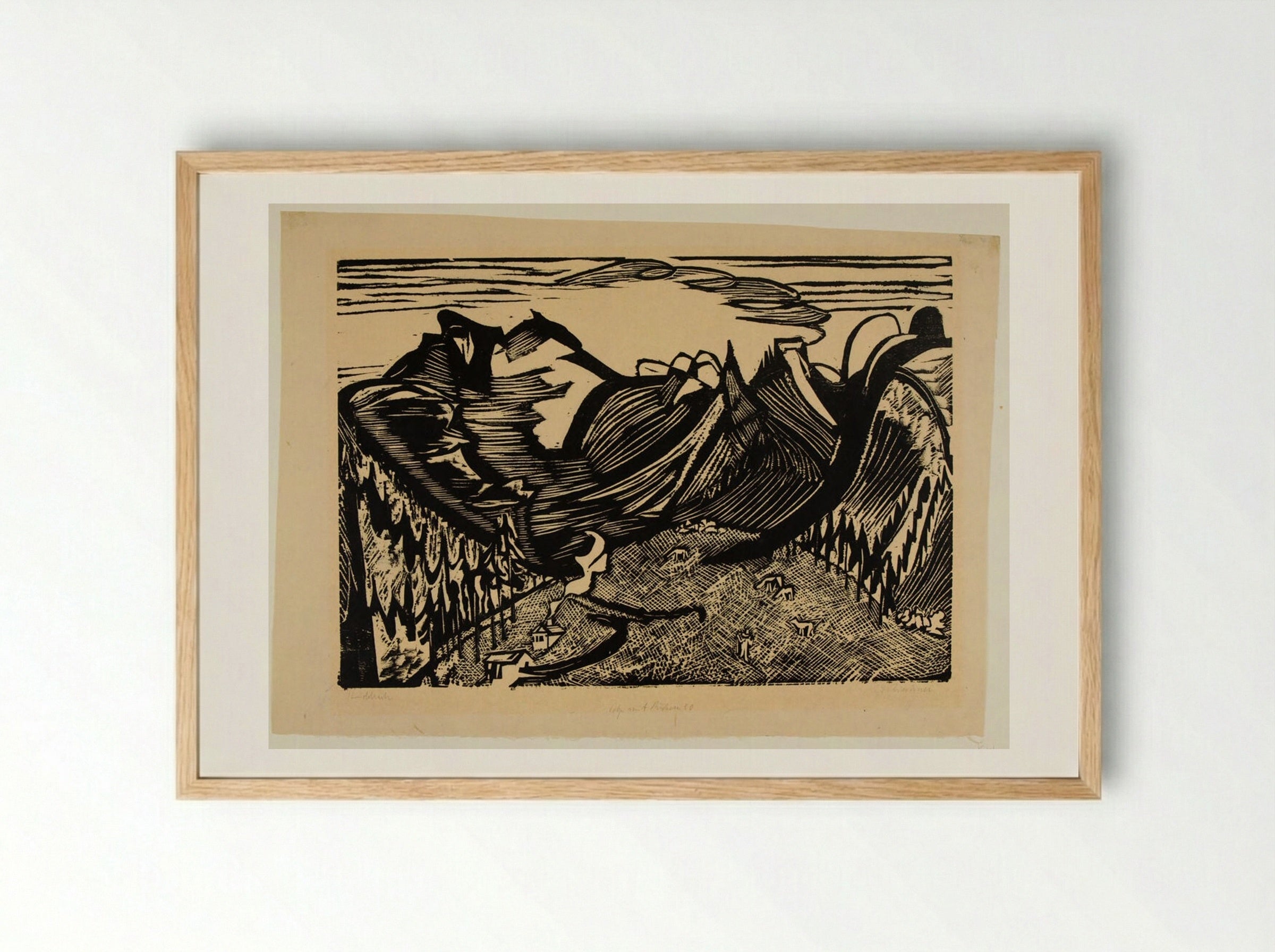 Mountain Landscape with Cows - Ernst Ludwig Kirchner - Framed Print Wood