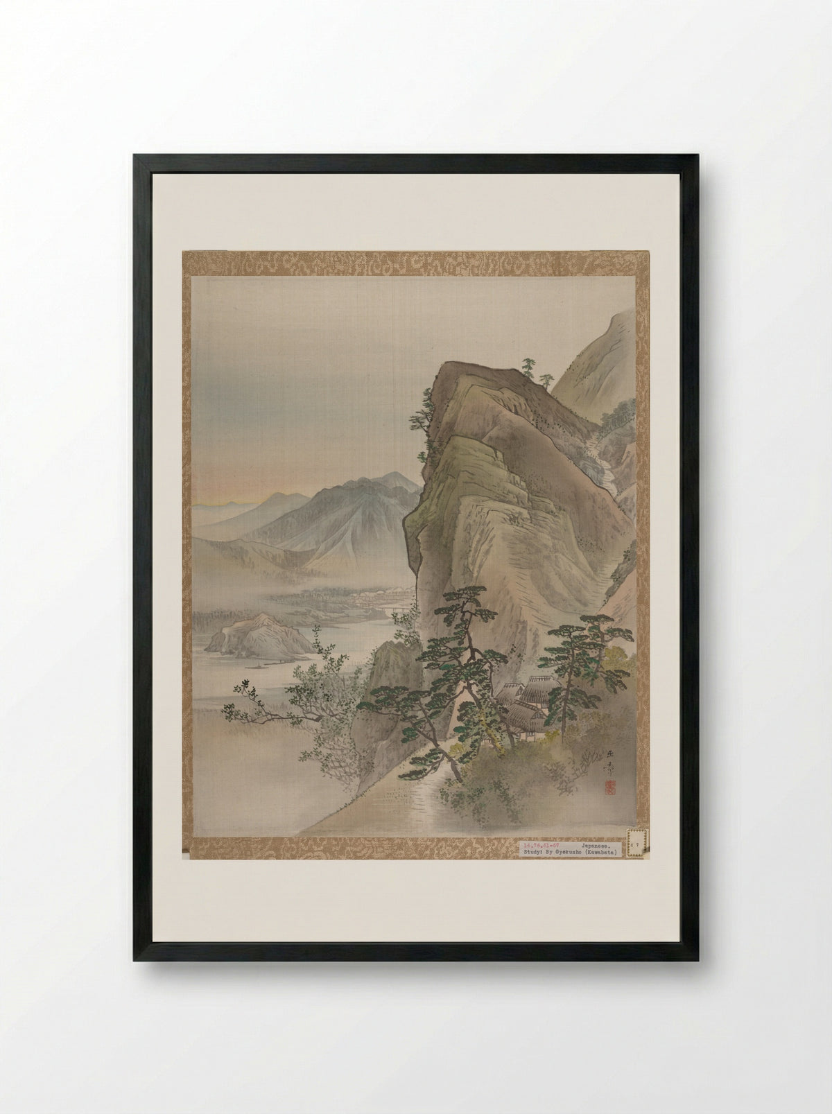 Mountain Landscape with Pine Trees - Kawabata Gyokushō - Framed Print Black