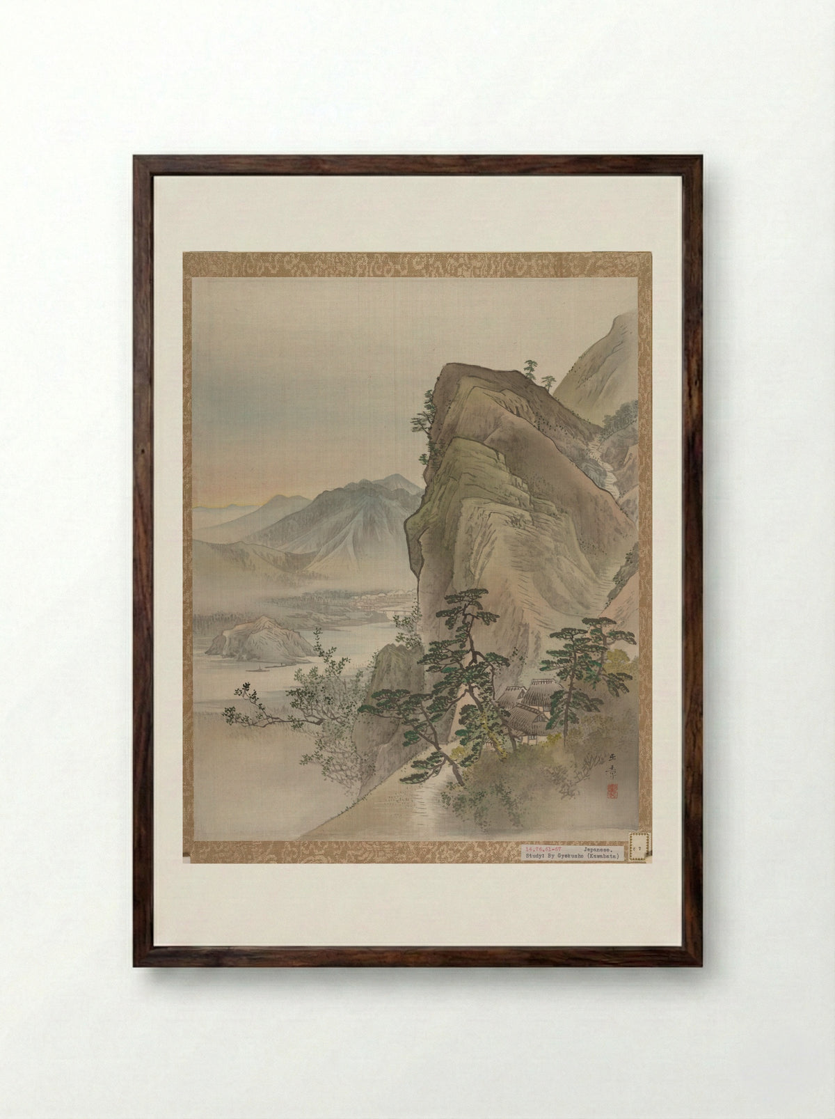 Mountain Landscape with Pine Trees - Kawabata Gyokushō - Framed Print Dark Wood
