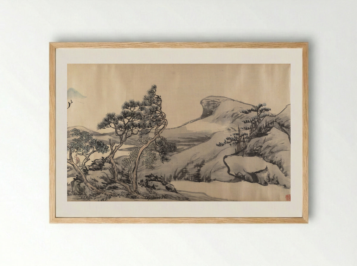Mountain Landscape with Scholar - Zhang Cining - Framed Print Wood