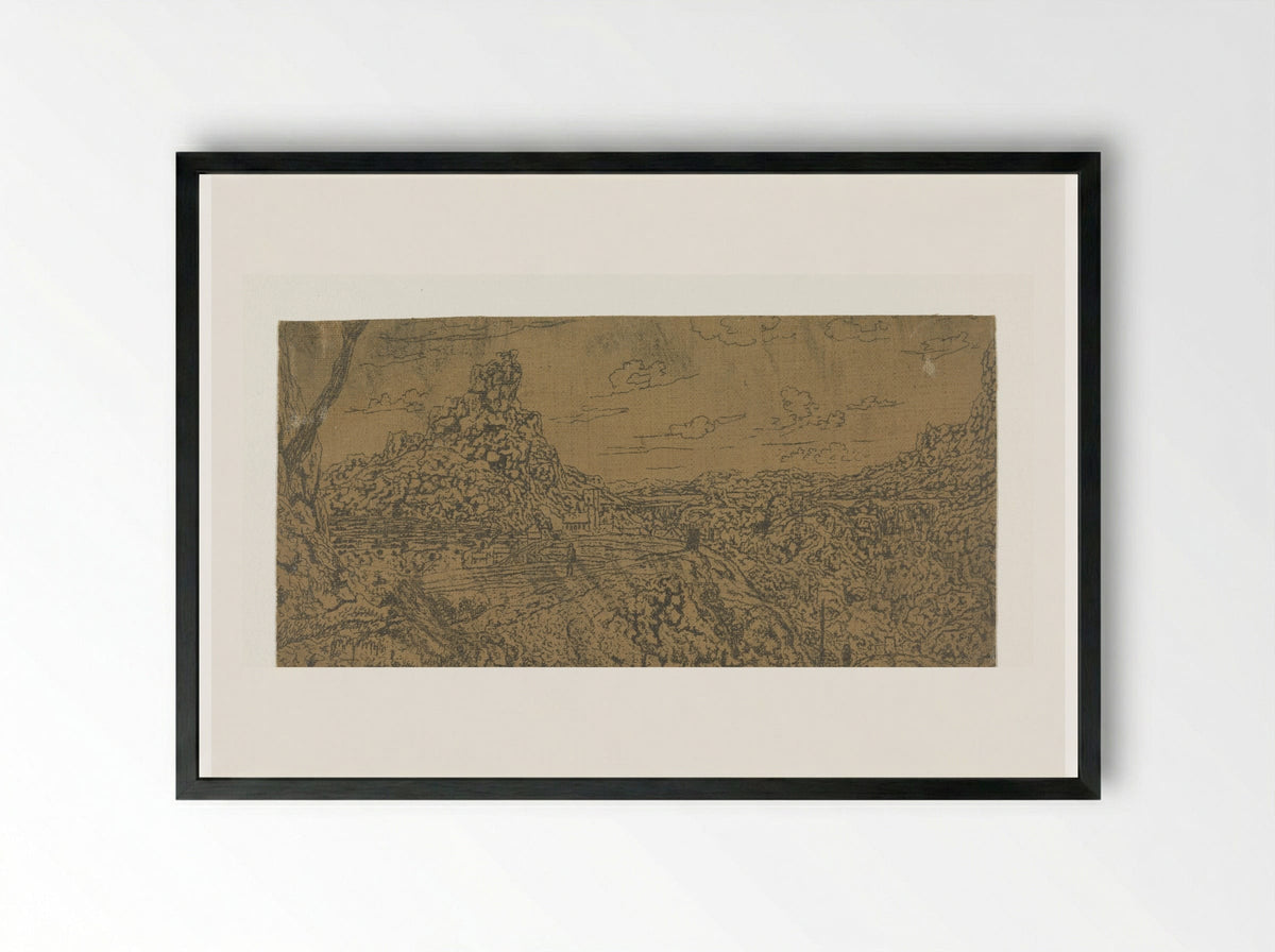 Mountain Landscape with a Crest, First Version - Hercules Segers - Framed Print Black