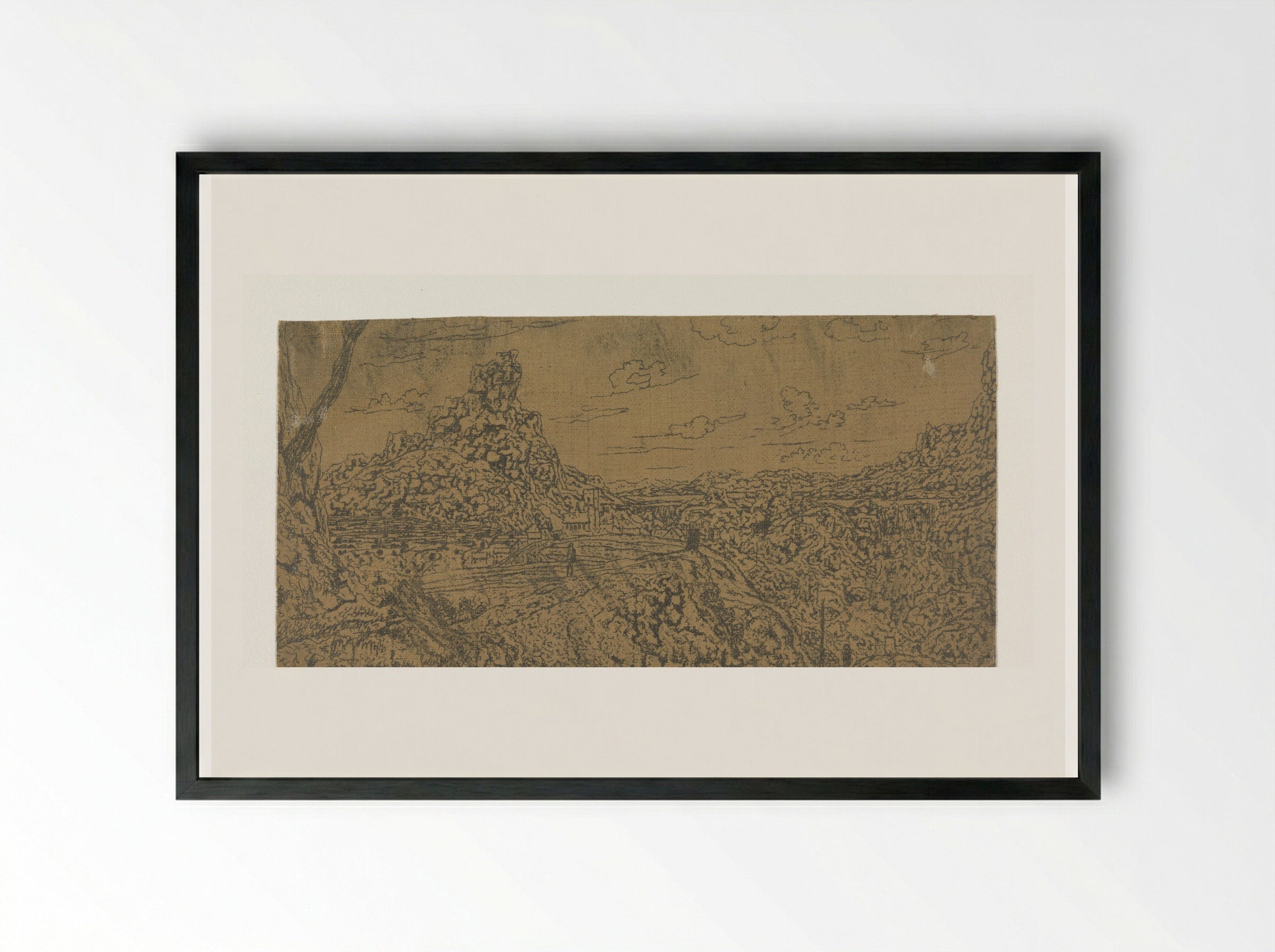 Mountain Landscape with a Crest, First Version - Hercules Segers - Framed Print Black