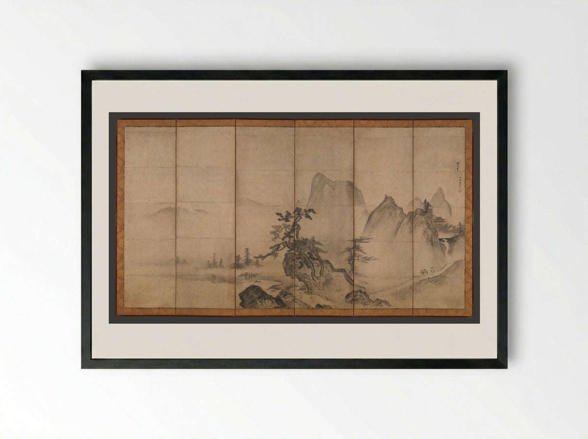 Mountain Landscape - Tenshō Shūbun - Framed Print Black