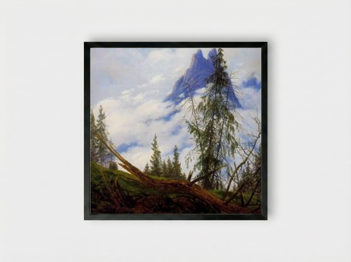 Mountain Peak with Drifting Clouds - Caspar David Friedrich - Framed Print Black
