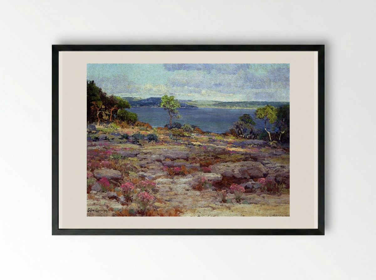 Mountain Pinks in Bloom, Medina Lake, Southwest Texas - Robert Julian Onderdonk - Framed Print Black