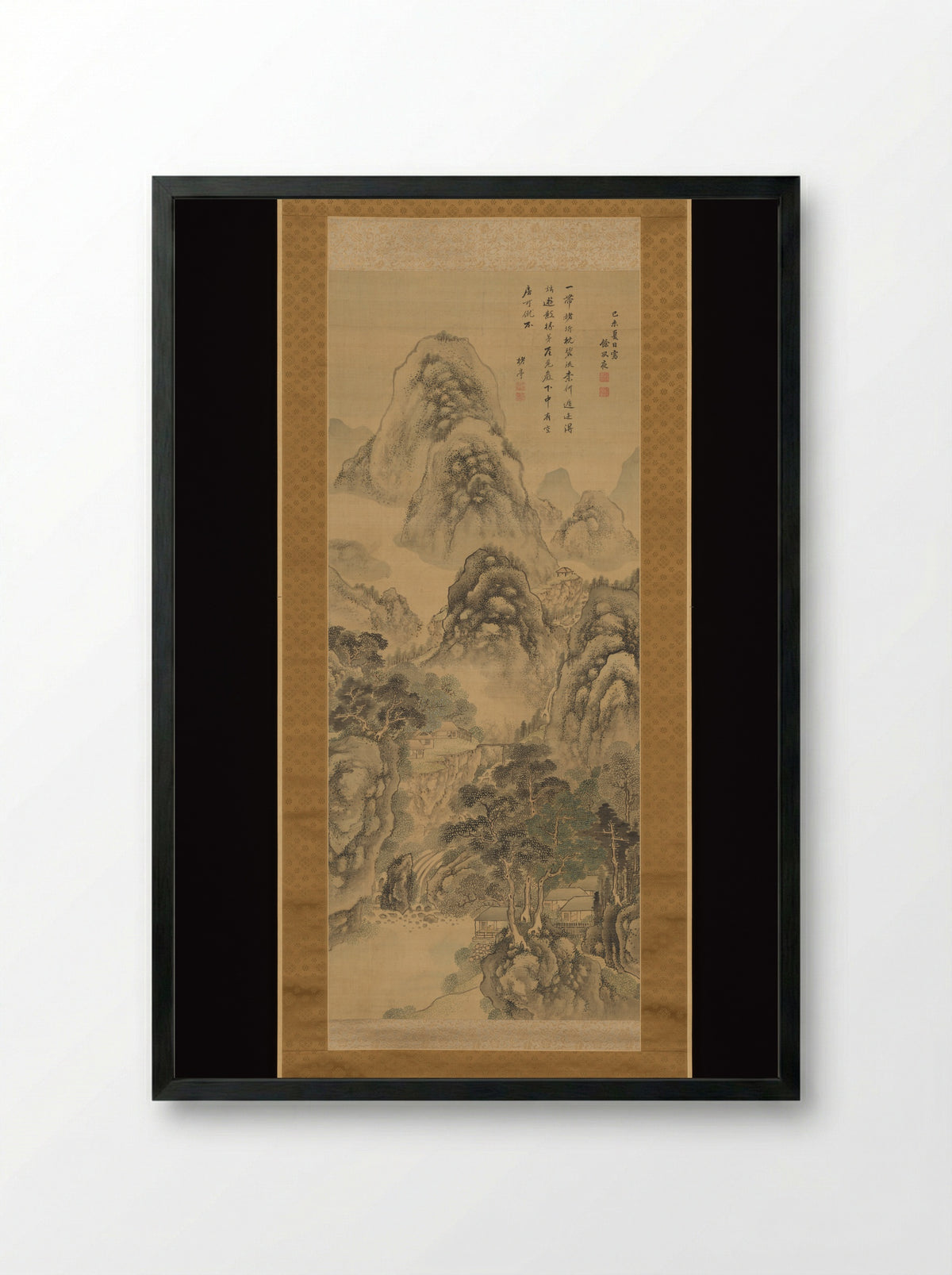 Mountain Retreat in Mist - Aoki Shukuya - Framed Print Black
