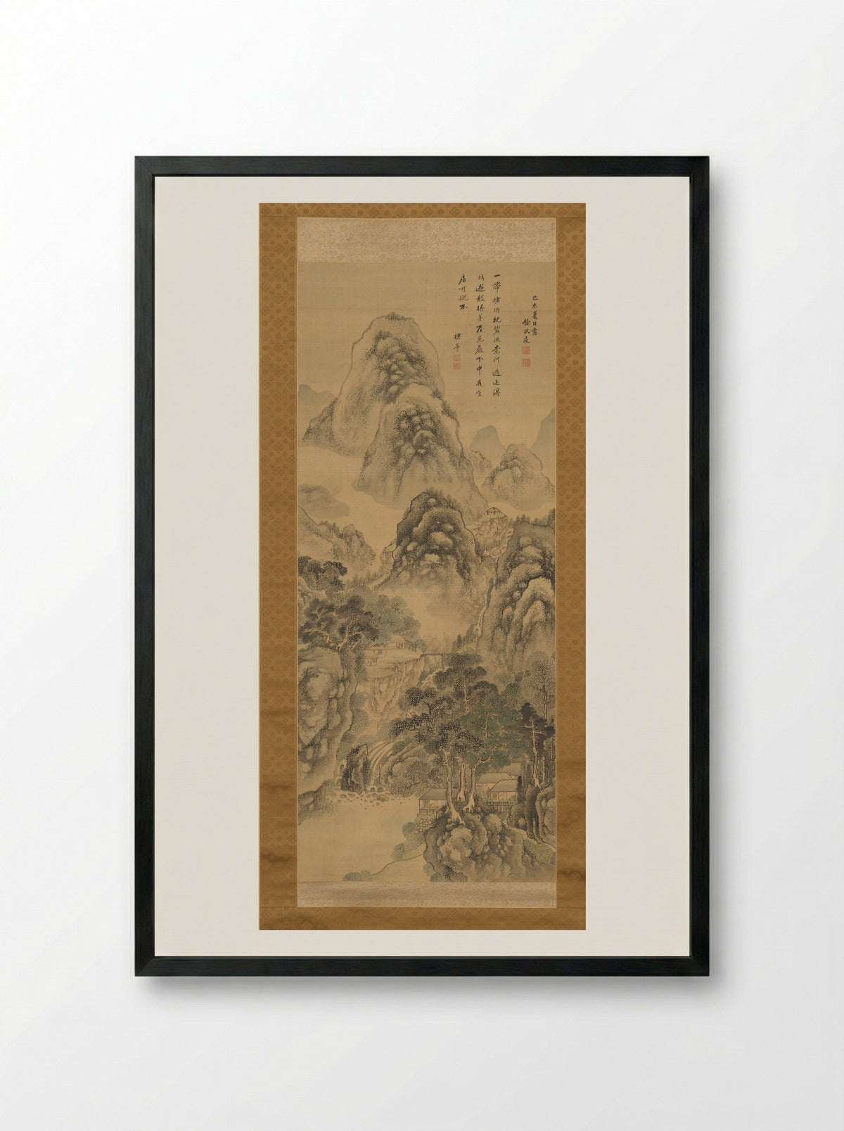 Mountain Retreat in Mist - Aoki Shukuya - Framed Print Black