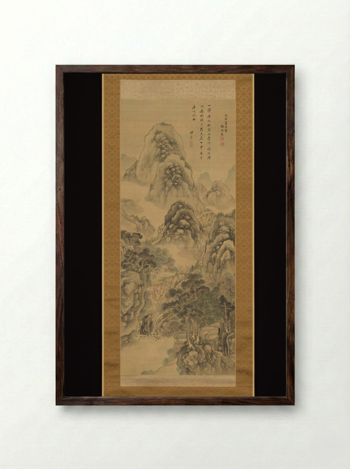 Mountain Retreat in Mist - Aoki Shukuya - Framed Print Dark Wood