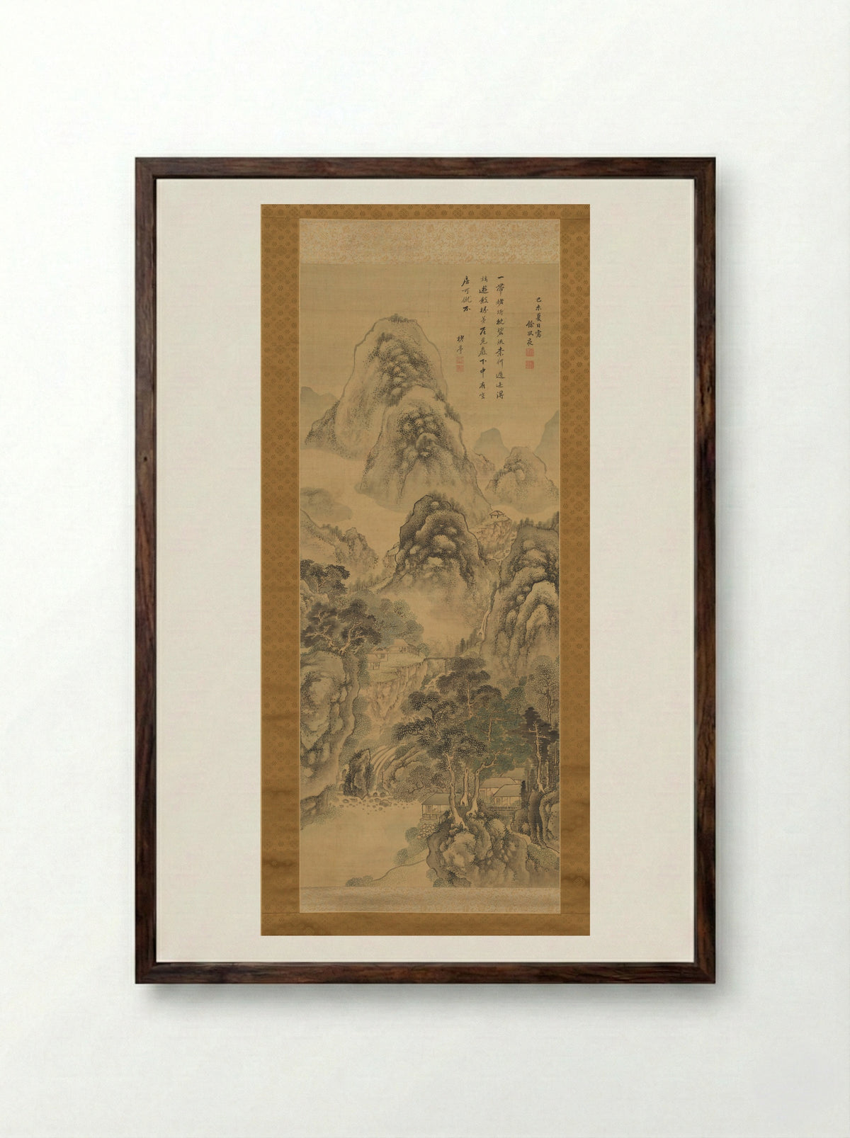 Mountain Retreat in Mist - Aoki Shukuya - Framed Print Dark Wood