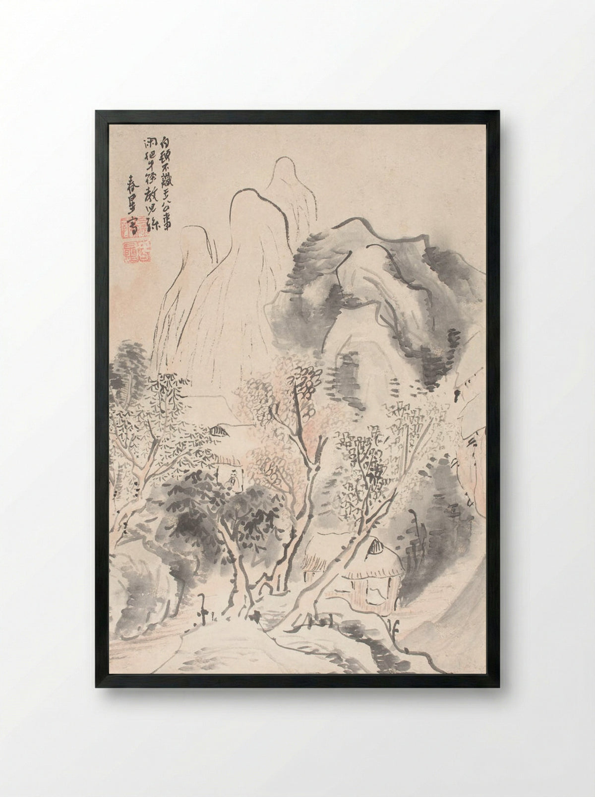 Mountain Retreat - Yosa Buson - Framed Print Black