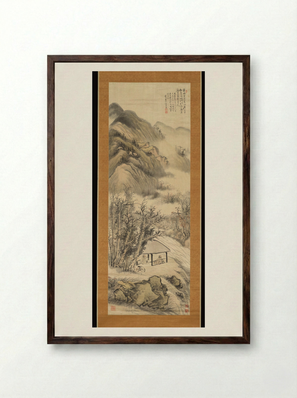 Mountain Retreat - Wang Yin - Framed Print Dark Wood