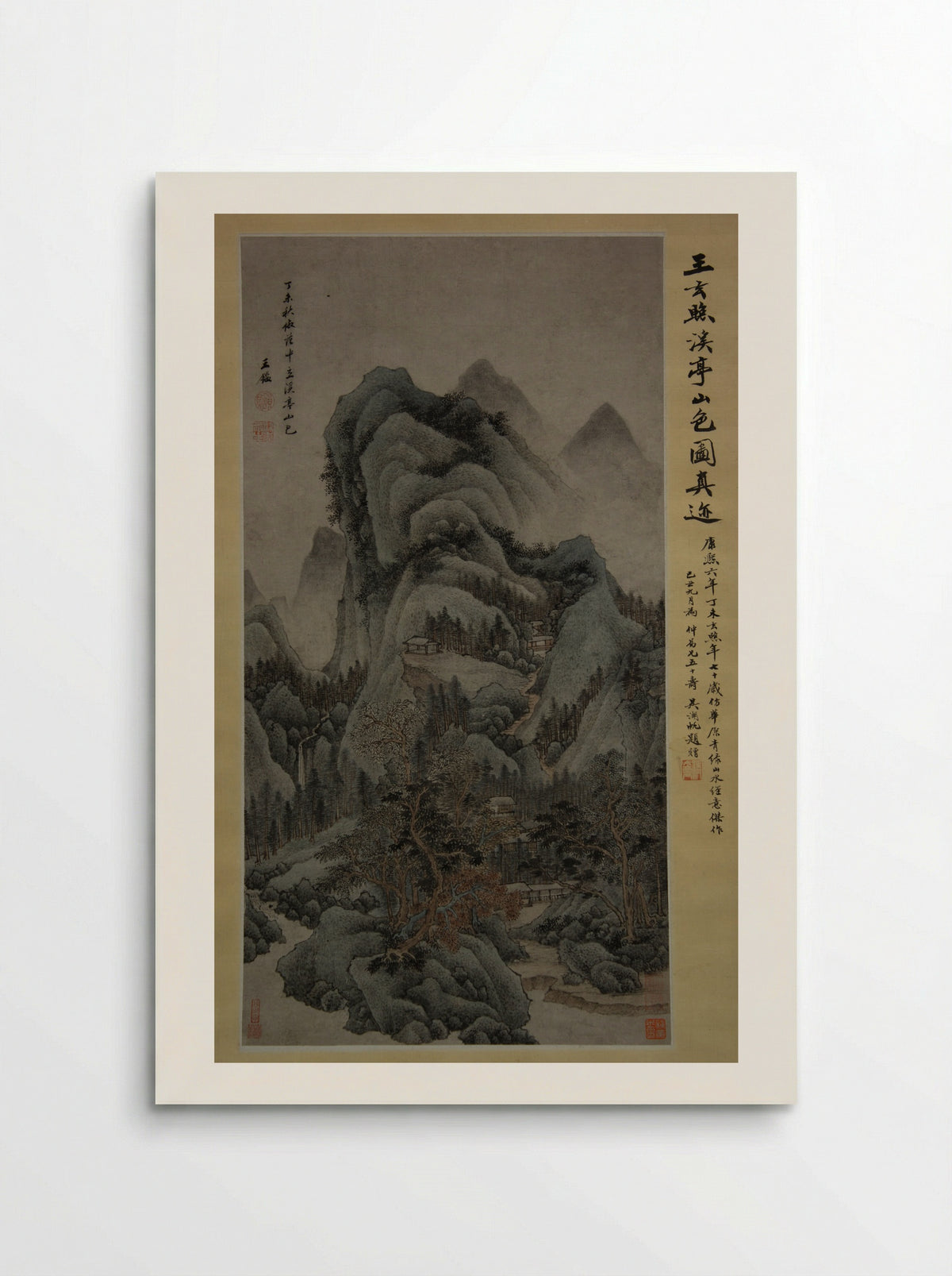 Mountain Scenery with Streams and Pavilions in the Style of Fan Kuan - Wang Jian - Poster