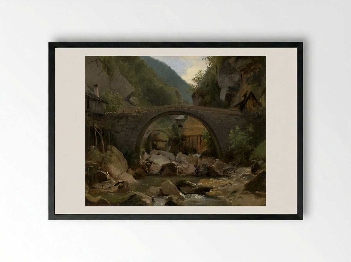 Mountain Stream in the Auvergne - Théodore Rousseau - Framed Print Black