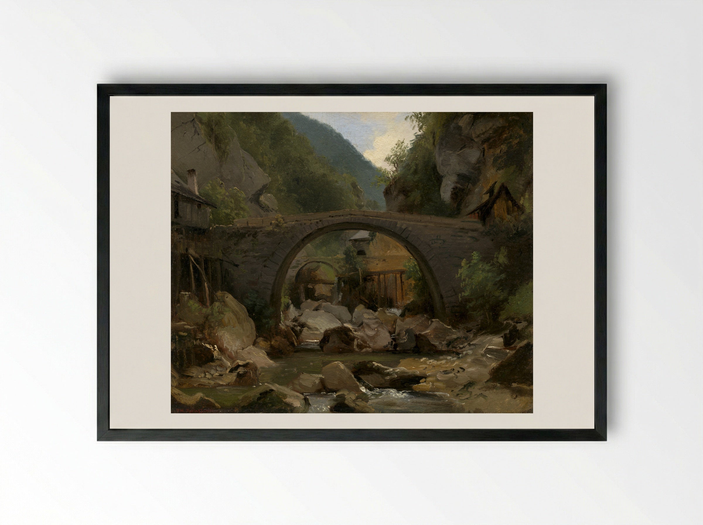 Mountain Stream in the Auvergne - Théodore Rousseau - Framed Print Black